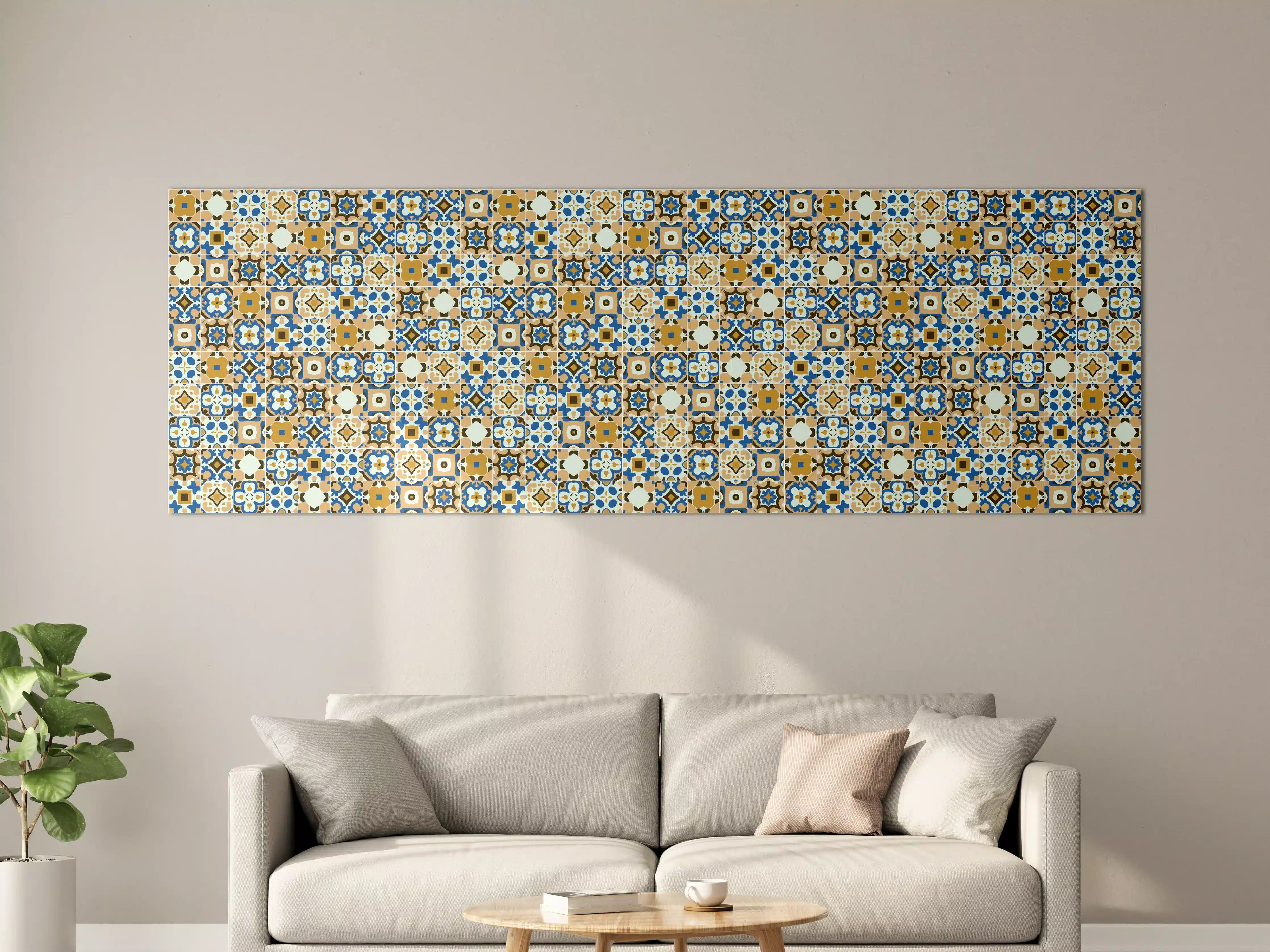 Große Wandbilder - Bunte Mosaikfliesen mit goldenen und blauen Mustern