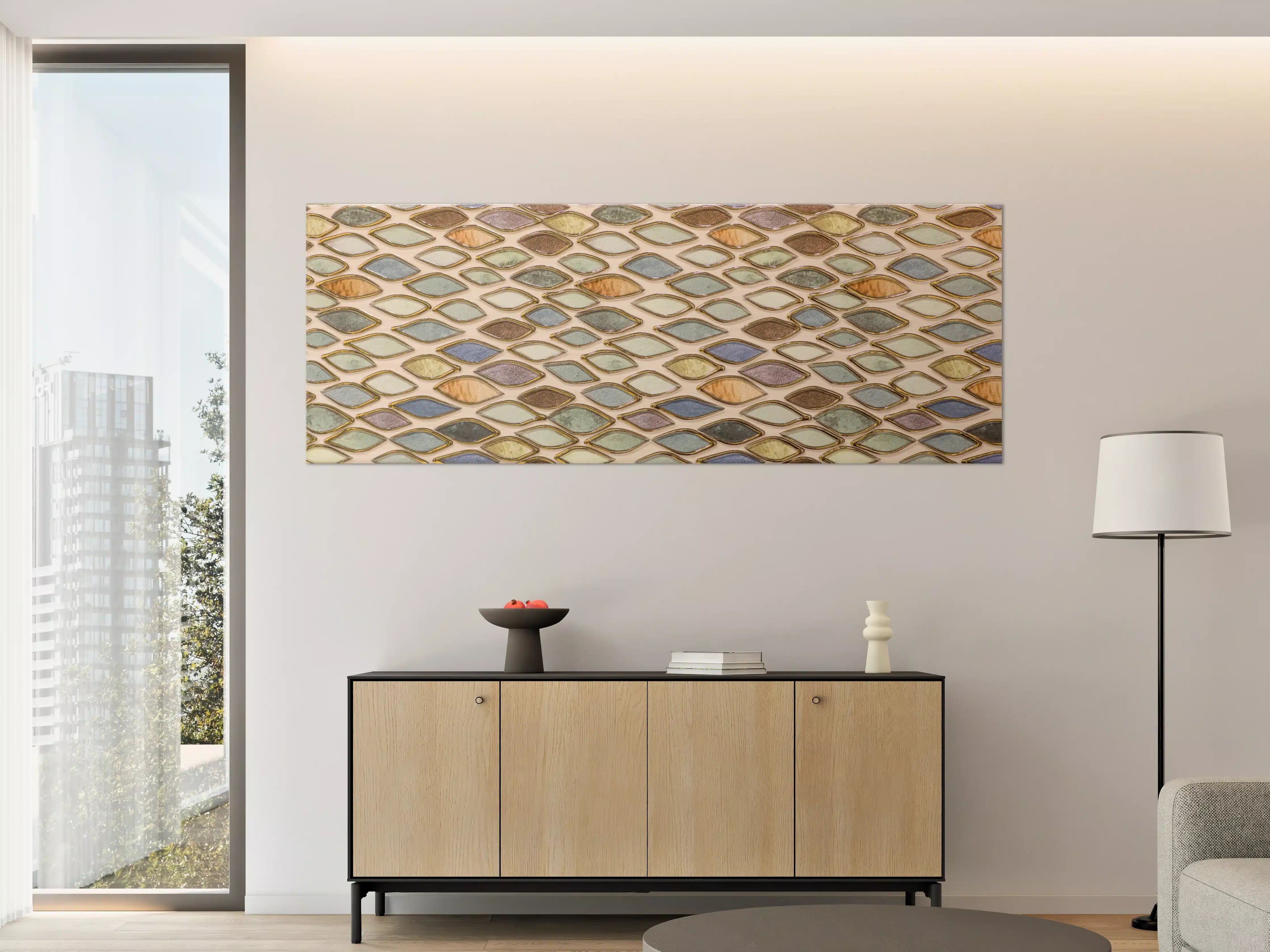 Große Wandbilder - Bunte Mosaikwand mit Sandfarben