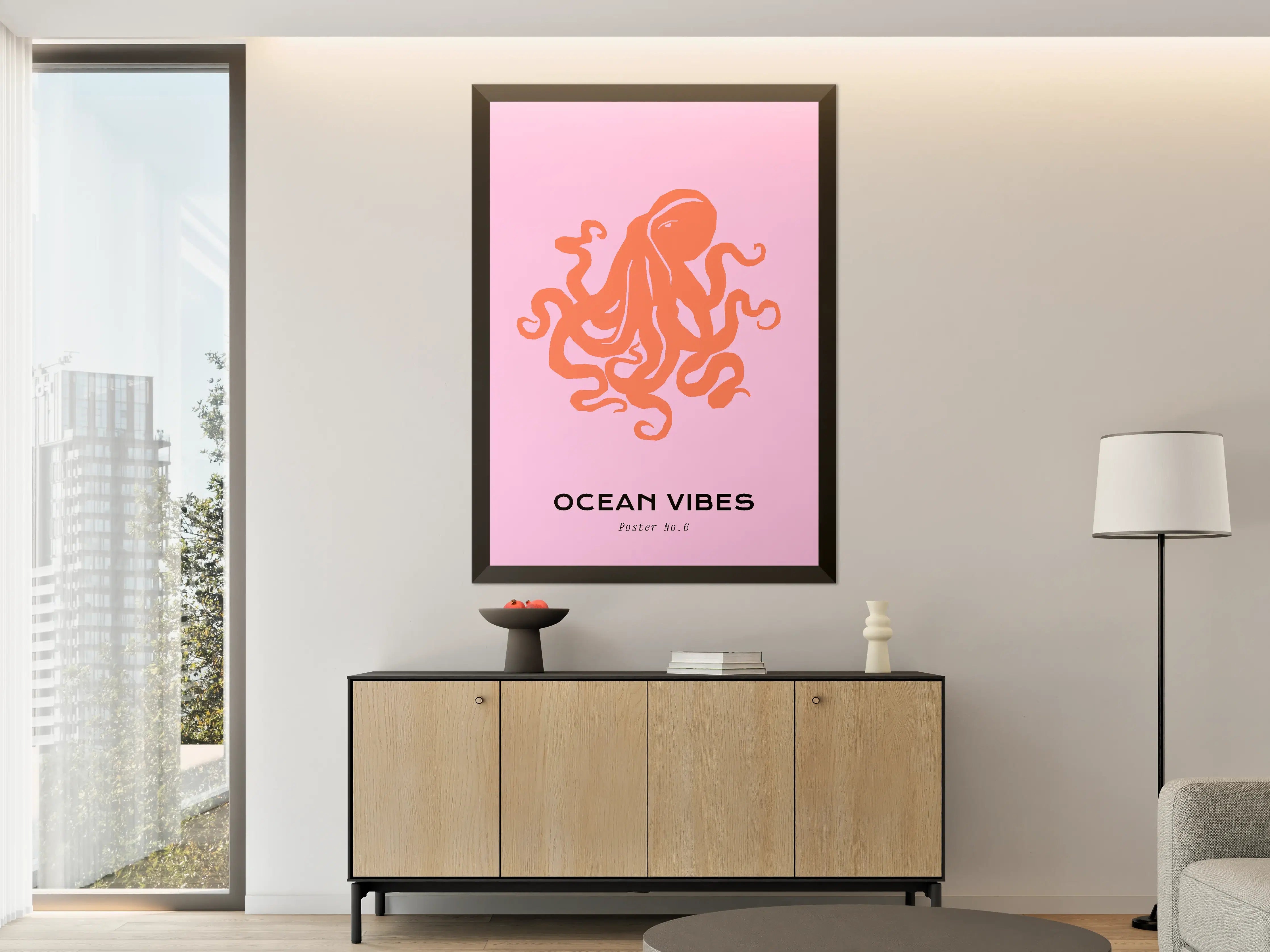 Große Wandbilder - Bunte Oktopus-Illustration auf pastellfarbenem Hintergrund