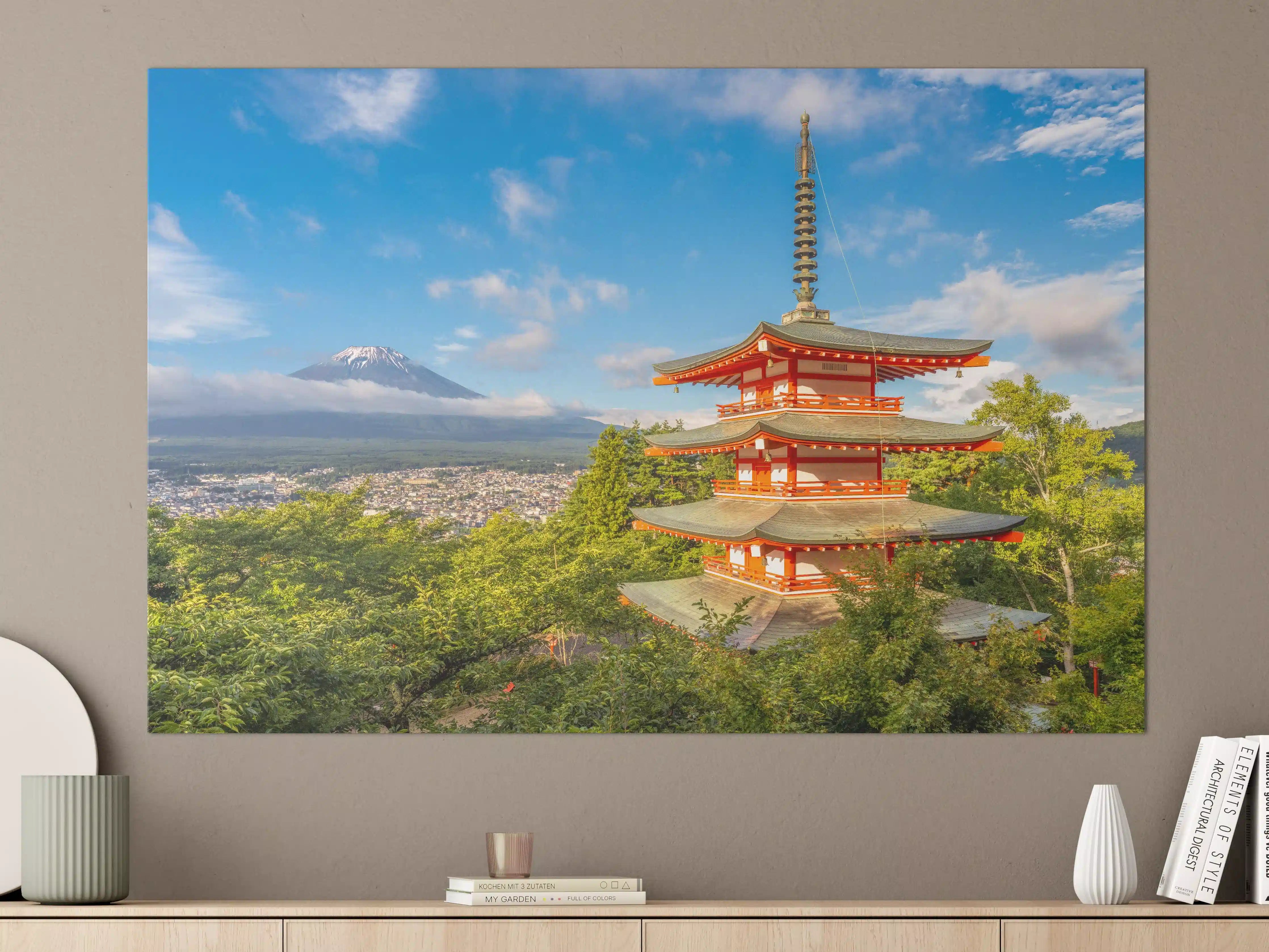 Große Wandbilder - Bunte Pagode mit Fuji-Berg im Hintergrund