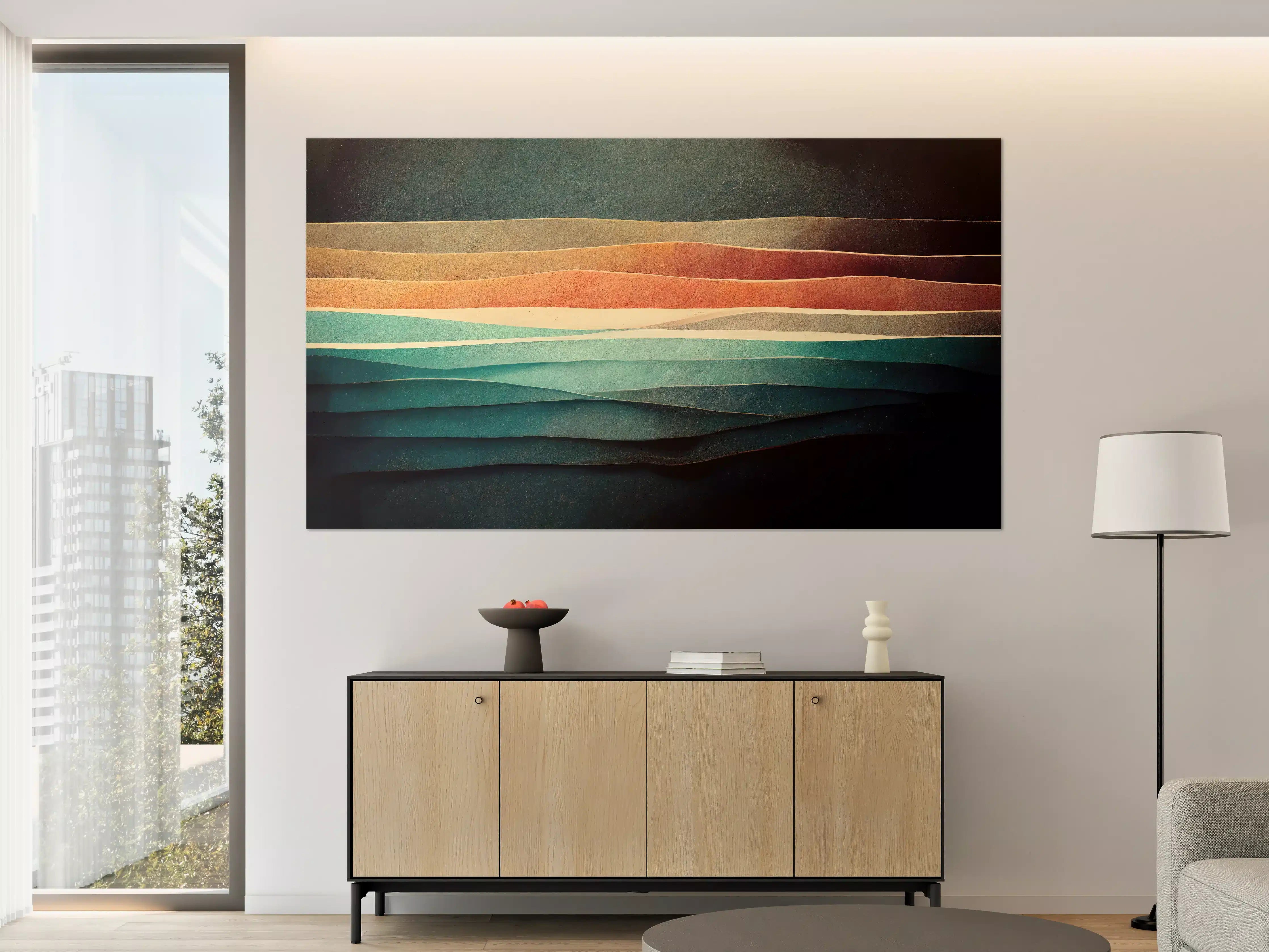 Große Wandbilder - Bunte Papierstreifen auf dunklem Hintergrund