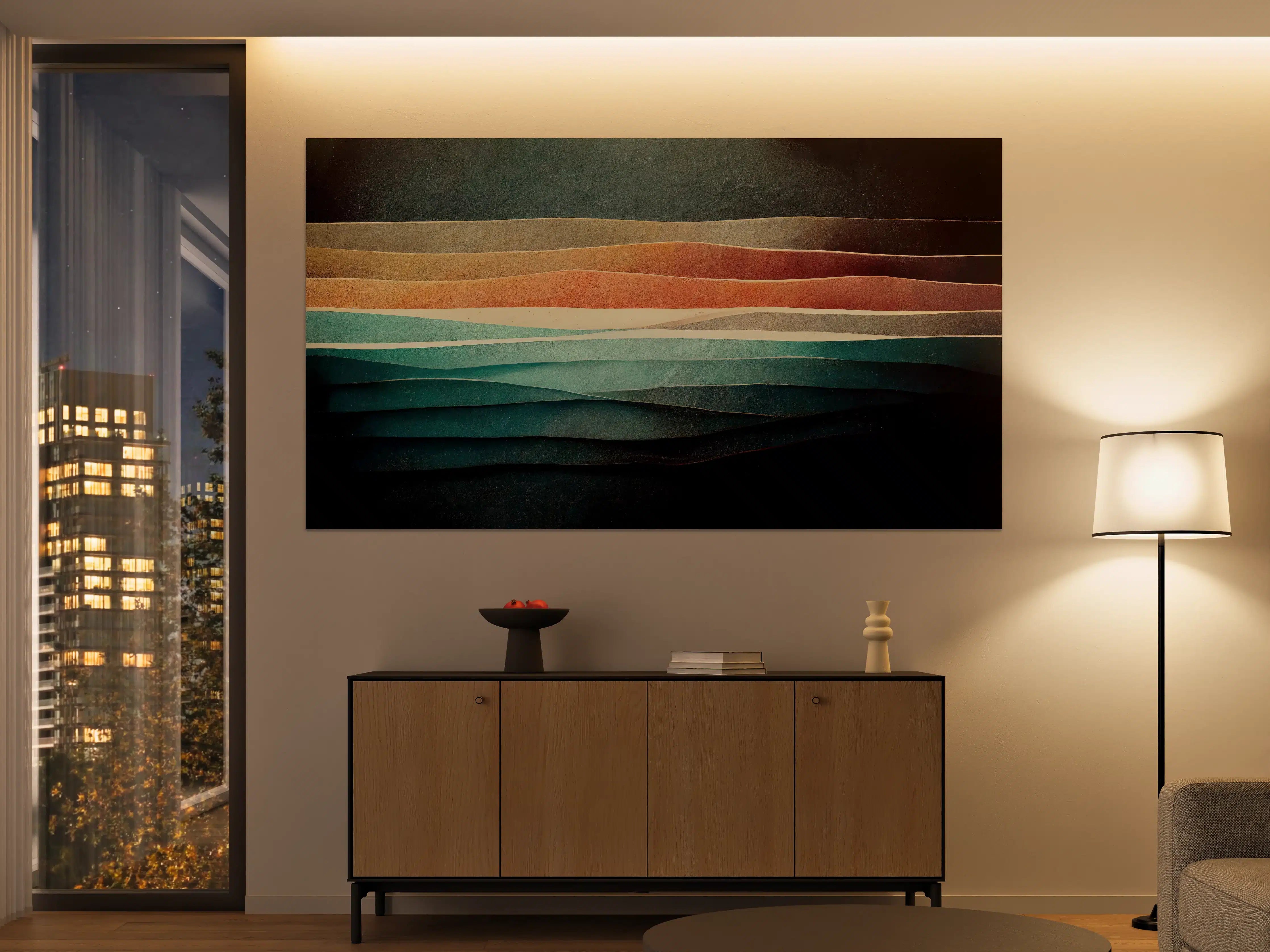 Große Wandbilder - Bunte Papierstreifen auf dunklem Hintergrund