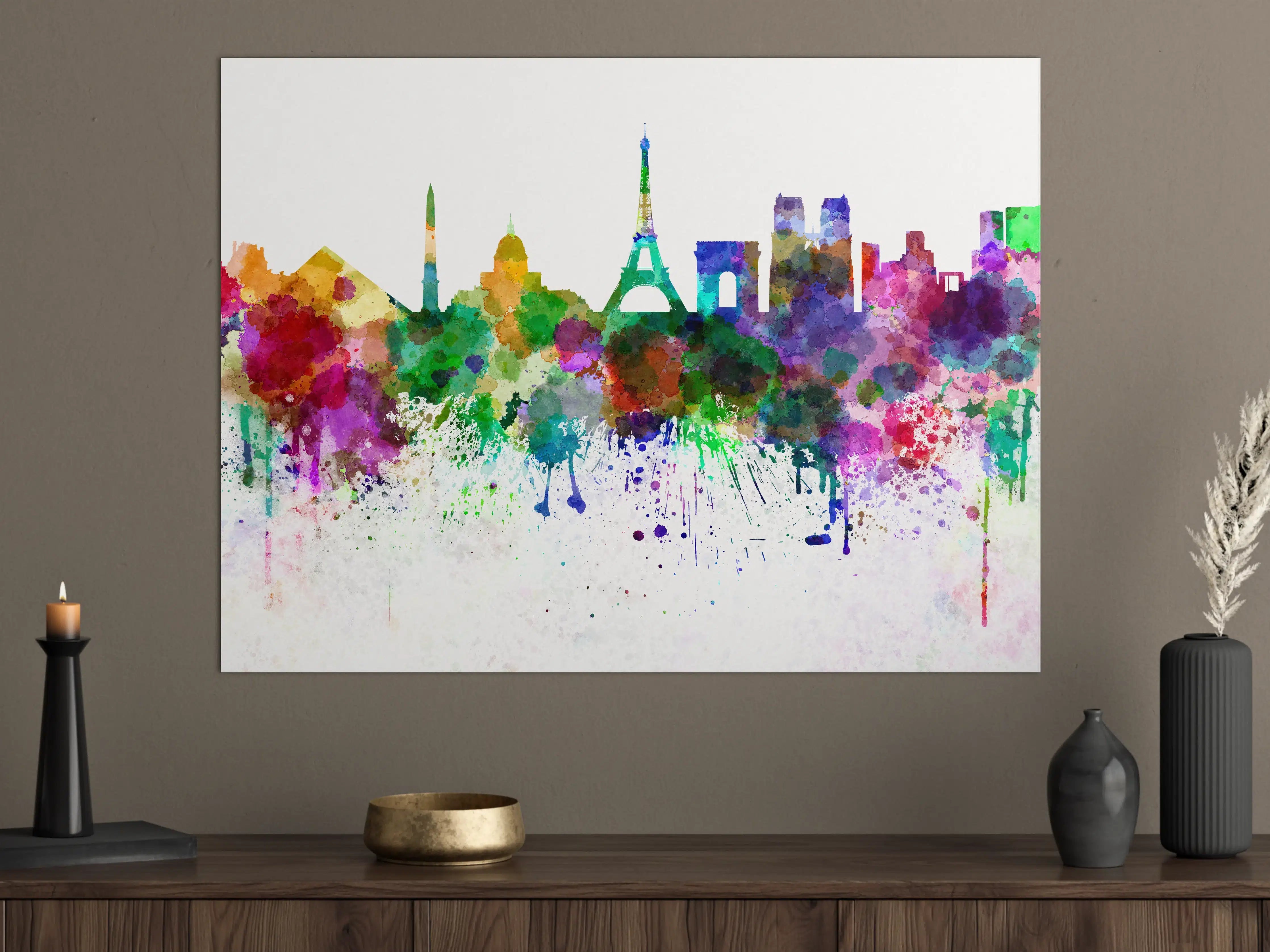Große Wandbilder - Bunte Paris Skyline Aquarell