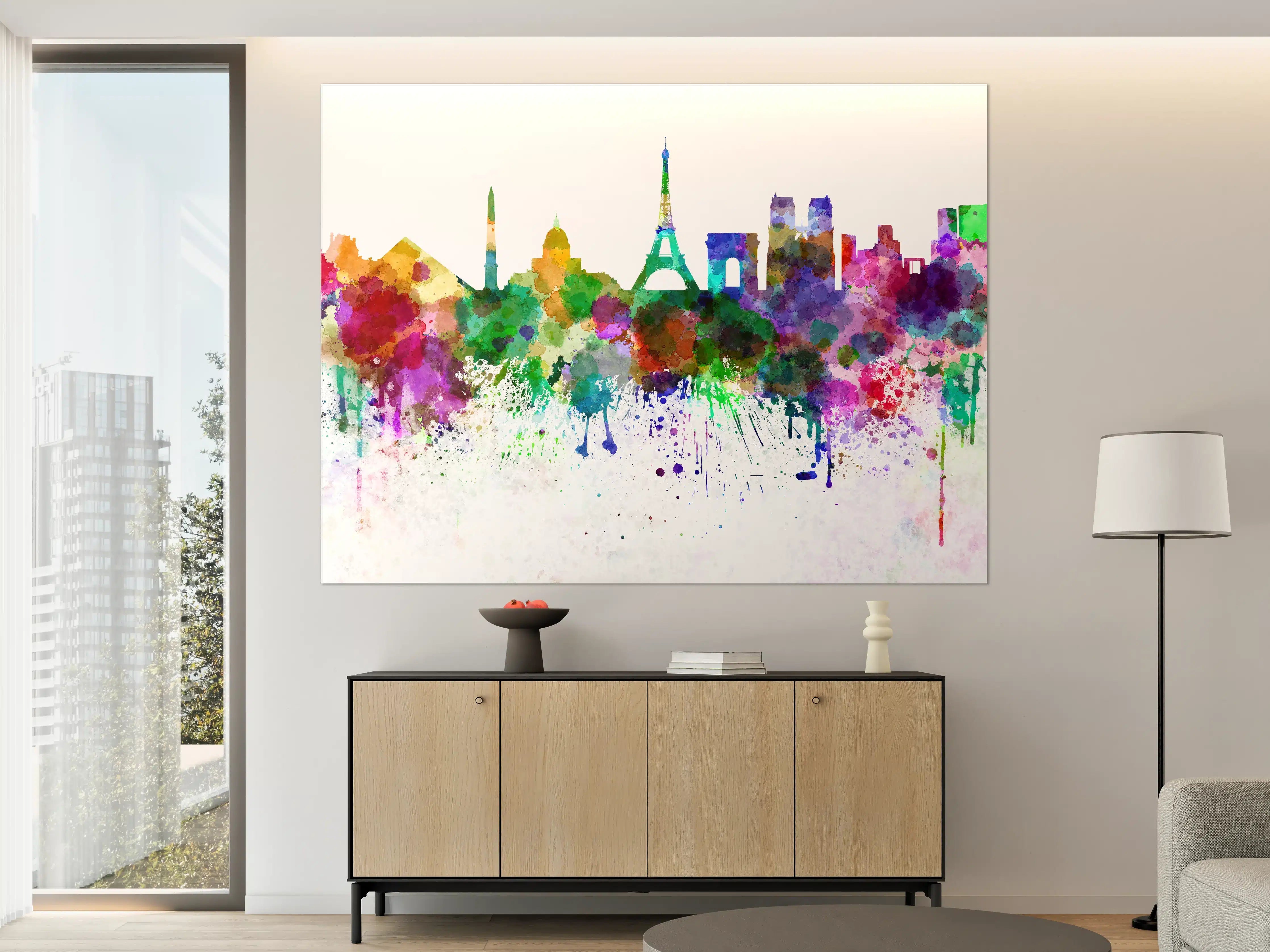 Große Wandbilder - Bunte Paris Skyline Aquarell