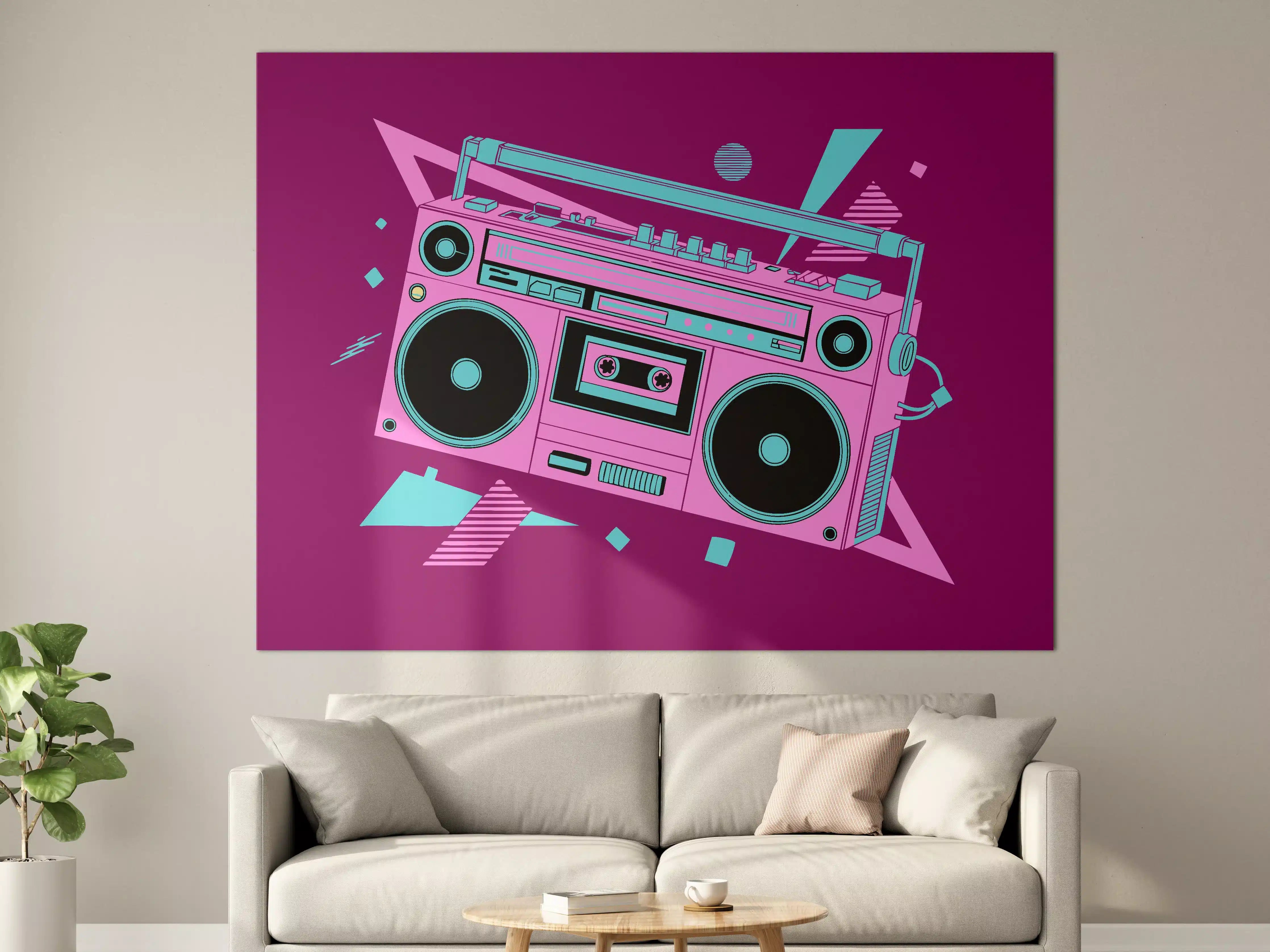 Große Wandbilder - Bunte Retro-Style DJ-Boombox
