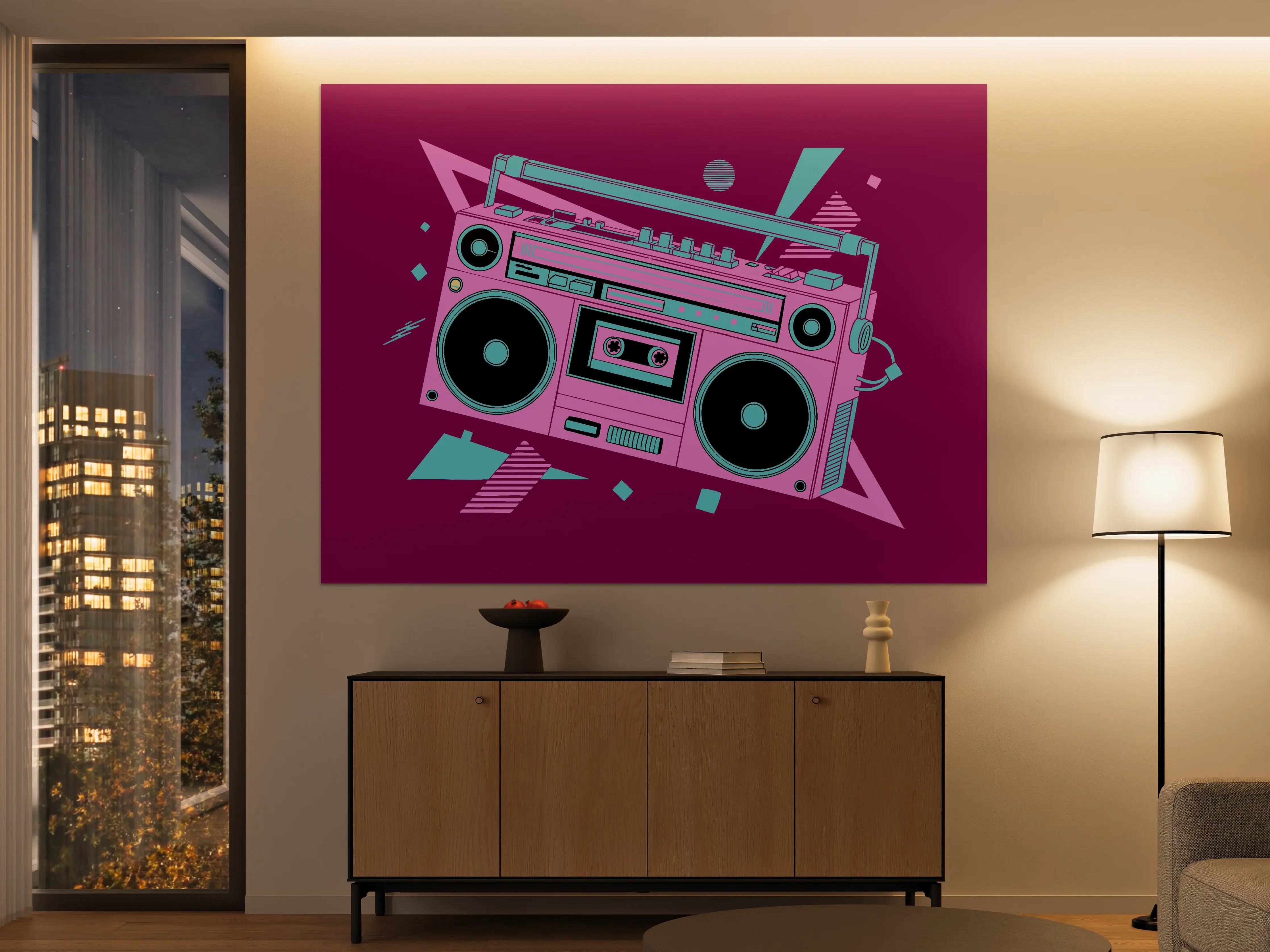 Große Wandbilder - Bunte Retro-Style DJ-Boombox