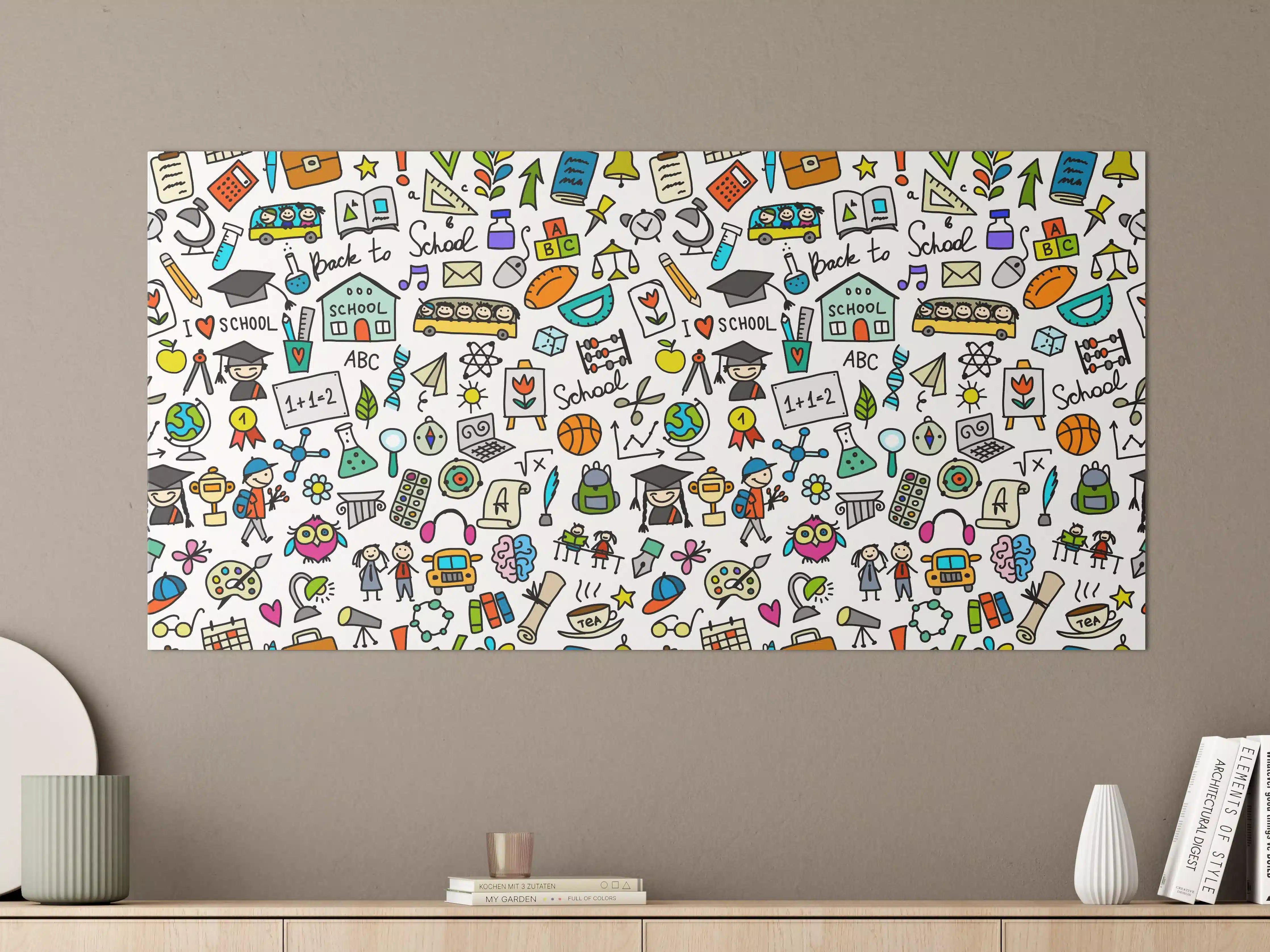 Große Wandbilder - Bunte Schul- und Lernsymbole, fröhliches Design