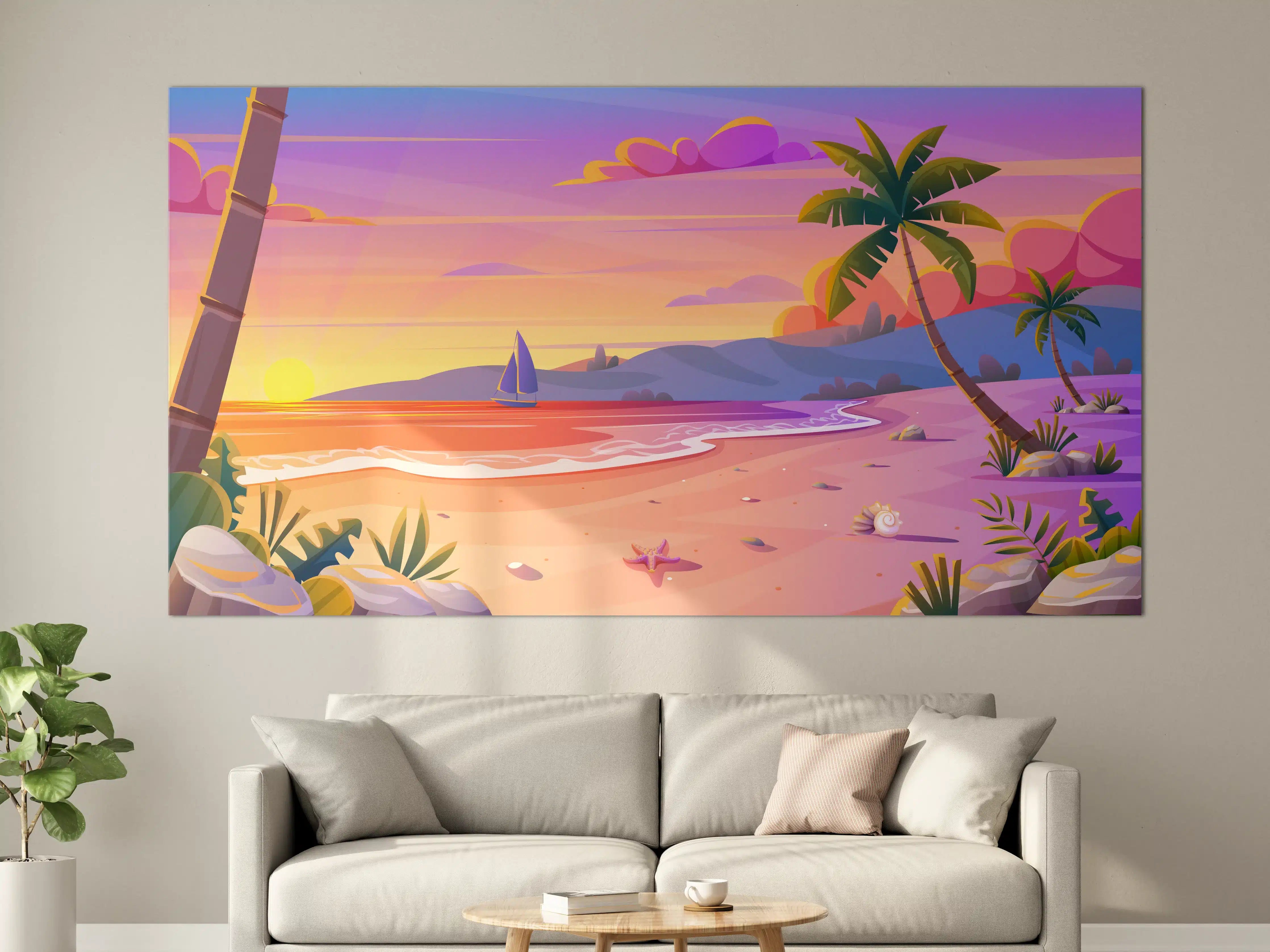 Große Wandbilder - Bunte Strandlandschaft bei Sonnenuntergang