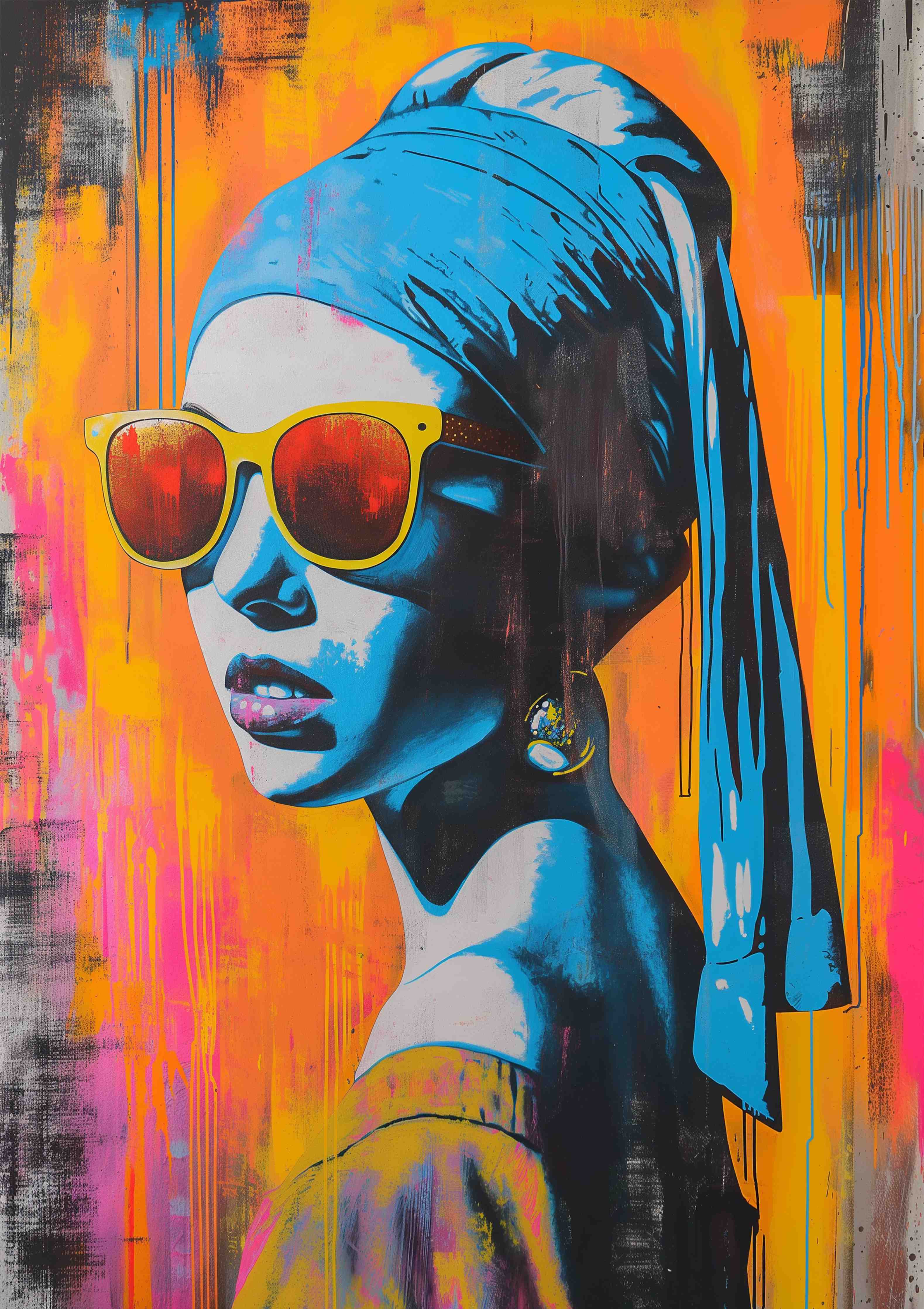 Große Wandbilder-Bunte Street Art Portrait mit Sonnenbrille