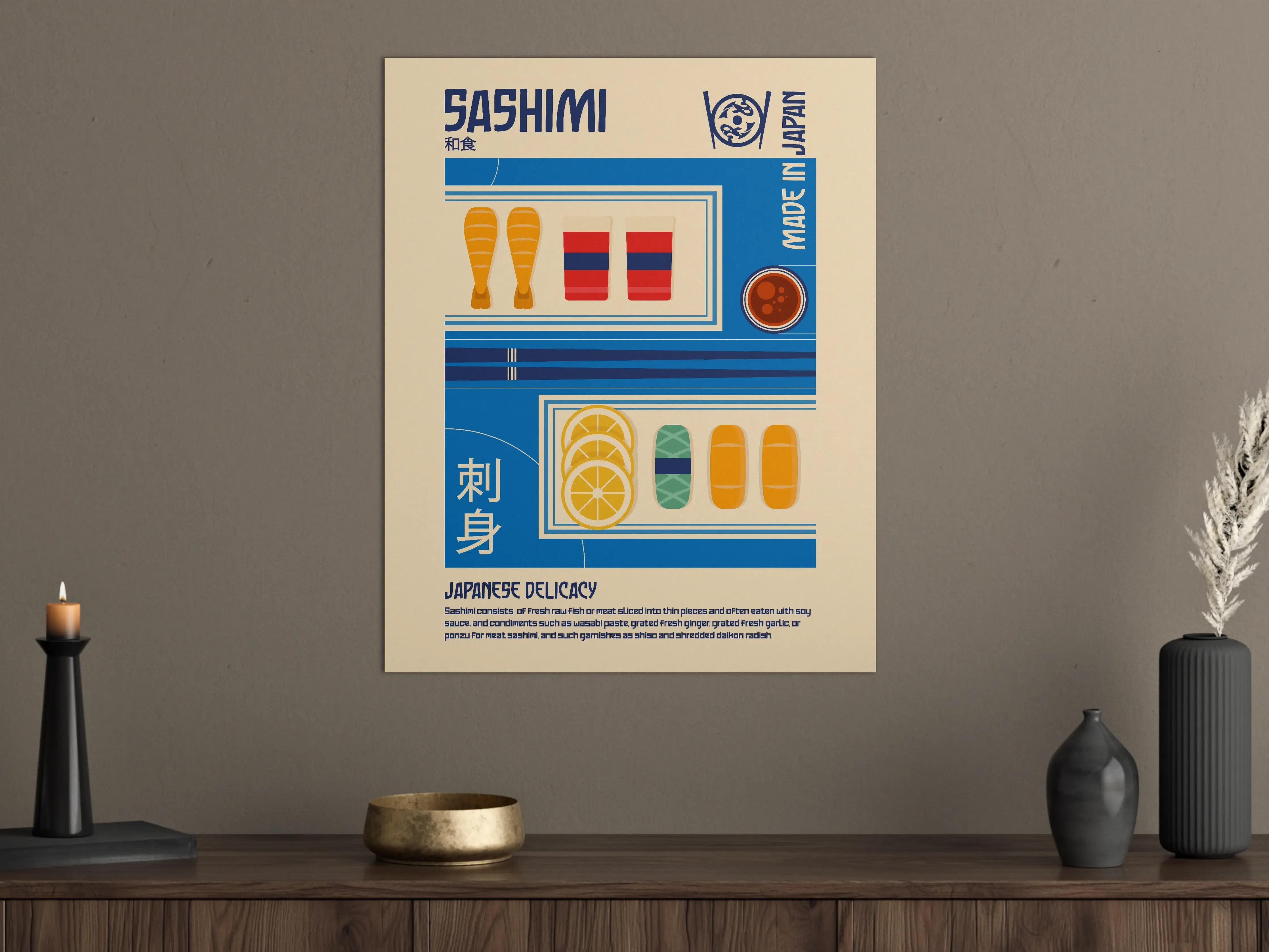 Große Wandbilder - Bunte Sushi- und Sashimi-Illustration