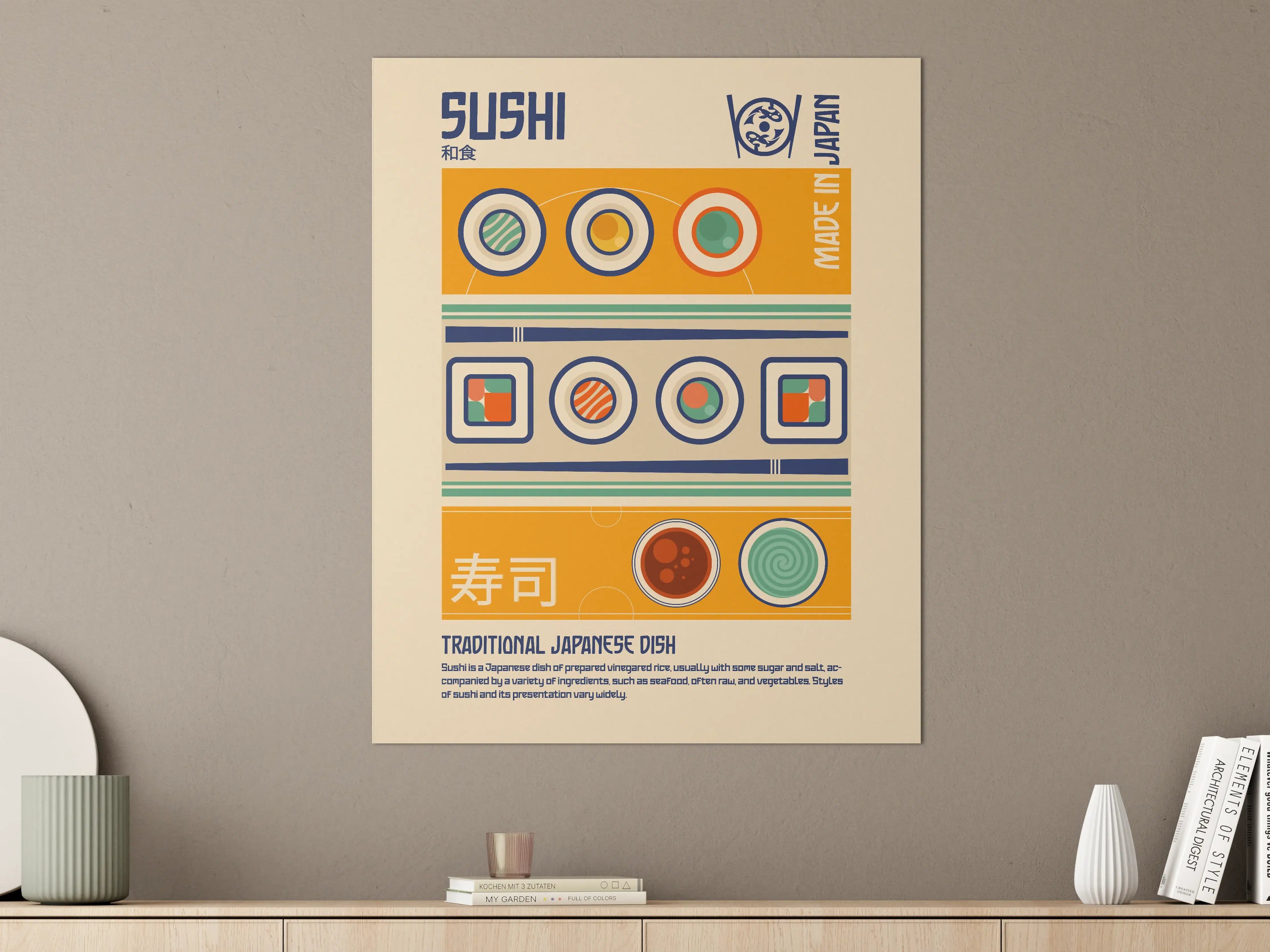 Große Wandbilder - Bunte Sushi-Illustration in Retro-Stil