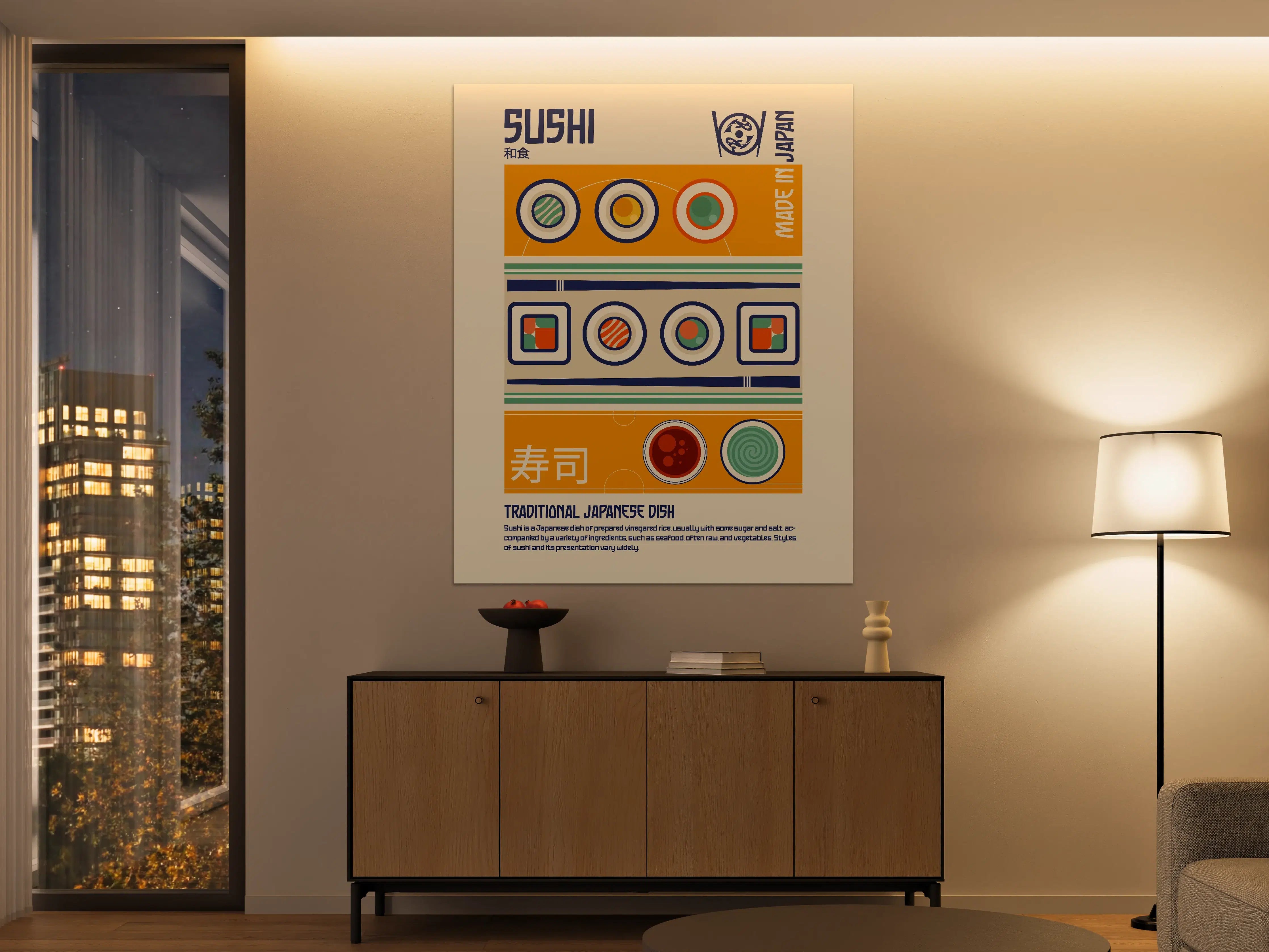Große Wandbilder - Bunte Sushi-Illustration in Retro-Stil