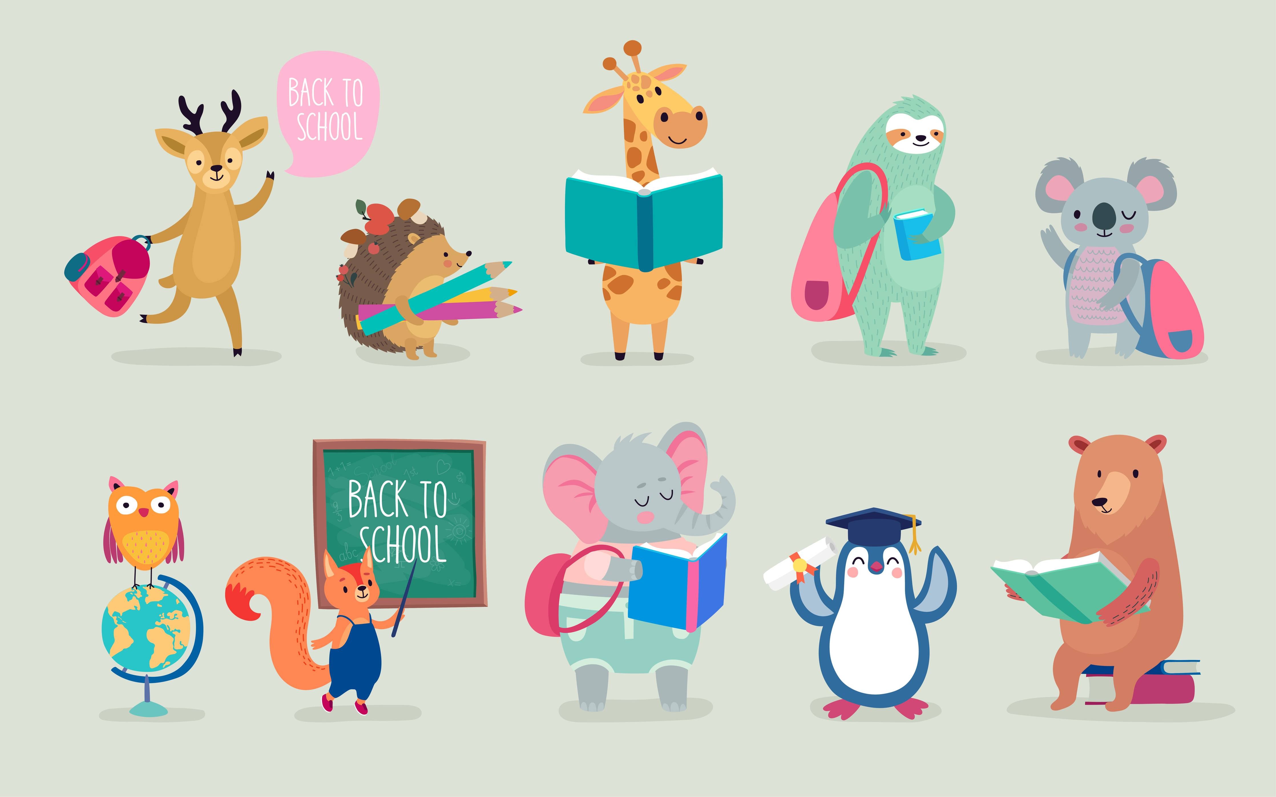 Große Wandbilder-Bunte Tiere Schulanfang Illustration