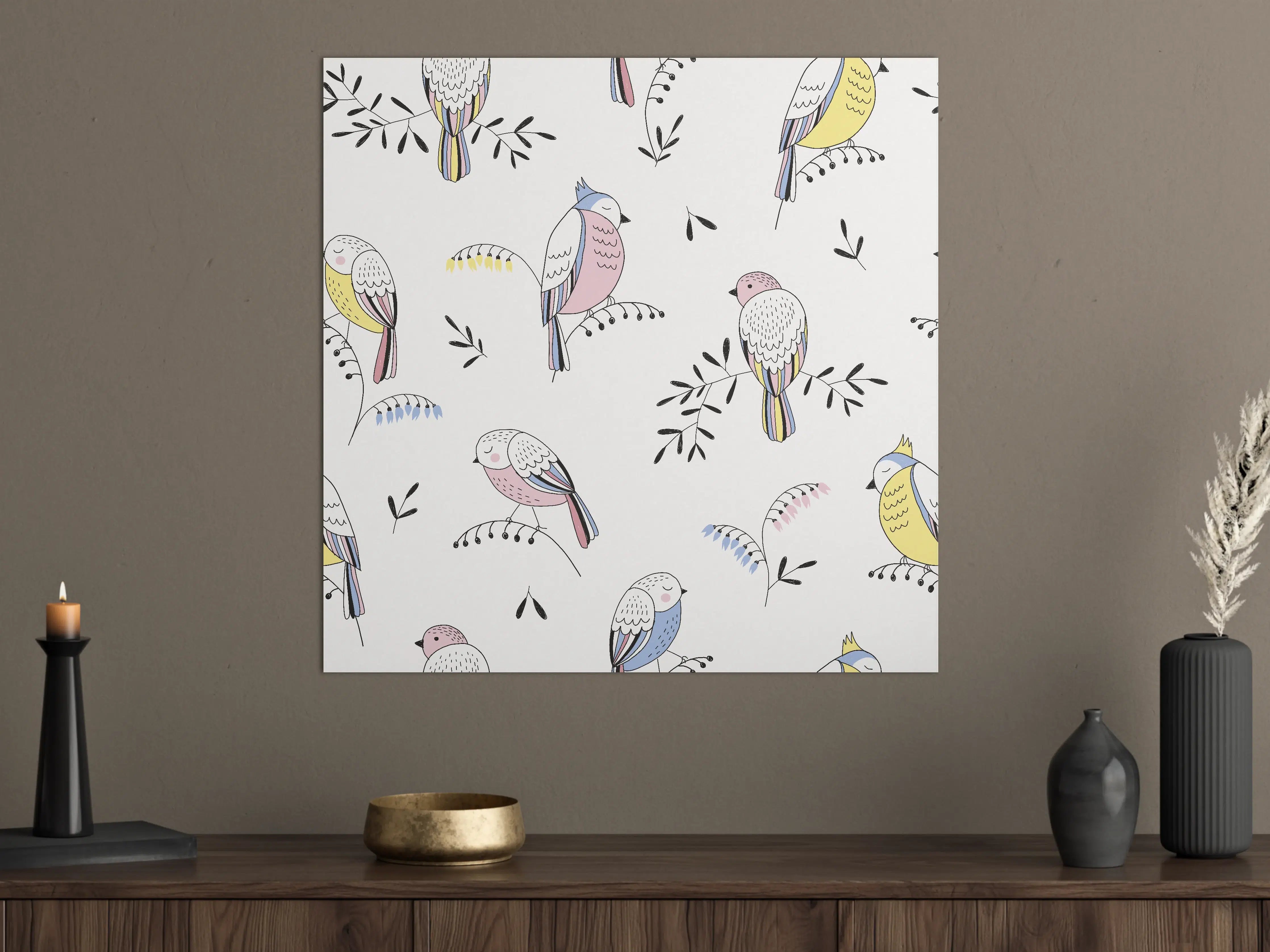 Große Wandbilder - Bunte Vögel Muster Illustration
