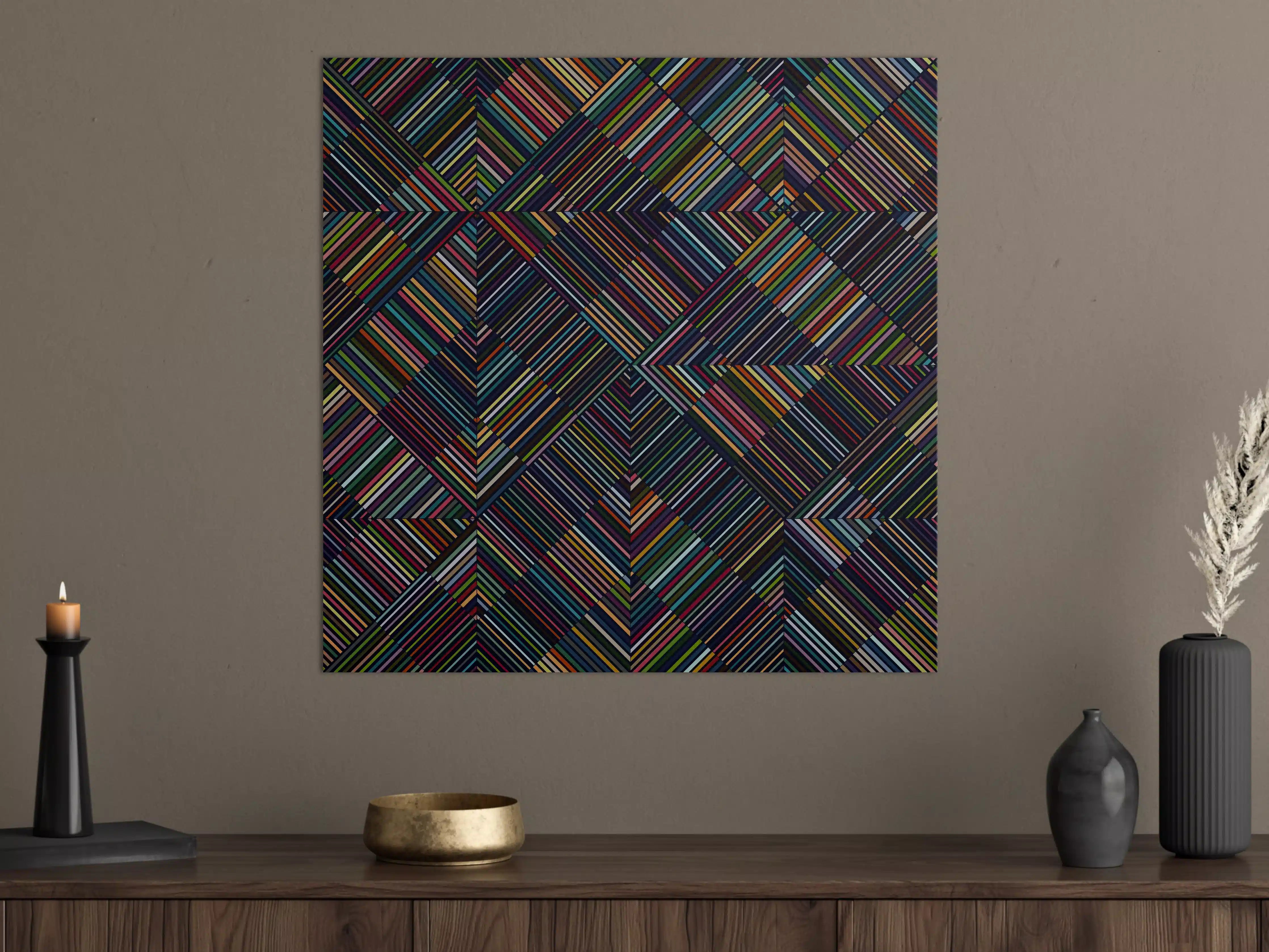 Große Wandbilder - Bunte, geometrische Muster aus Linien und Farben