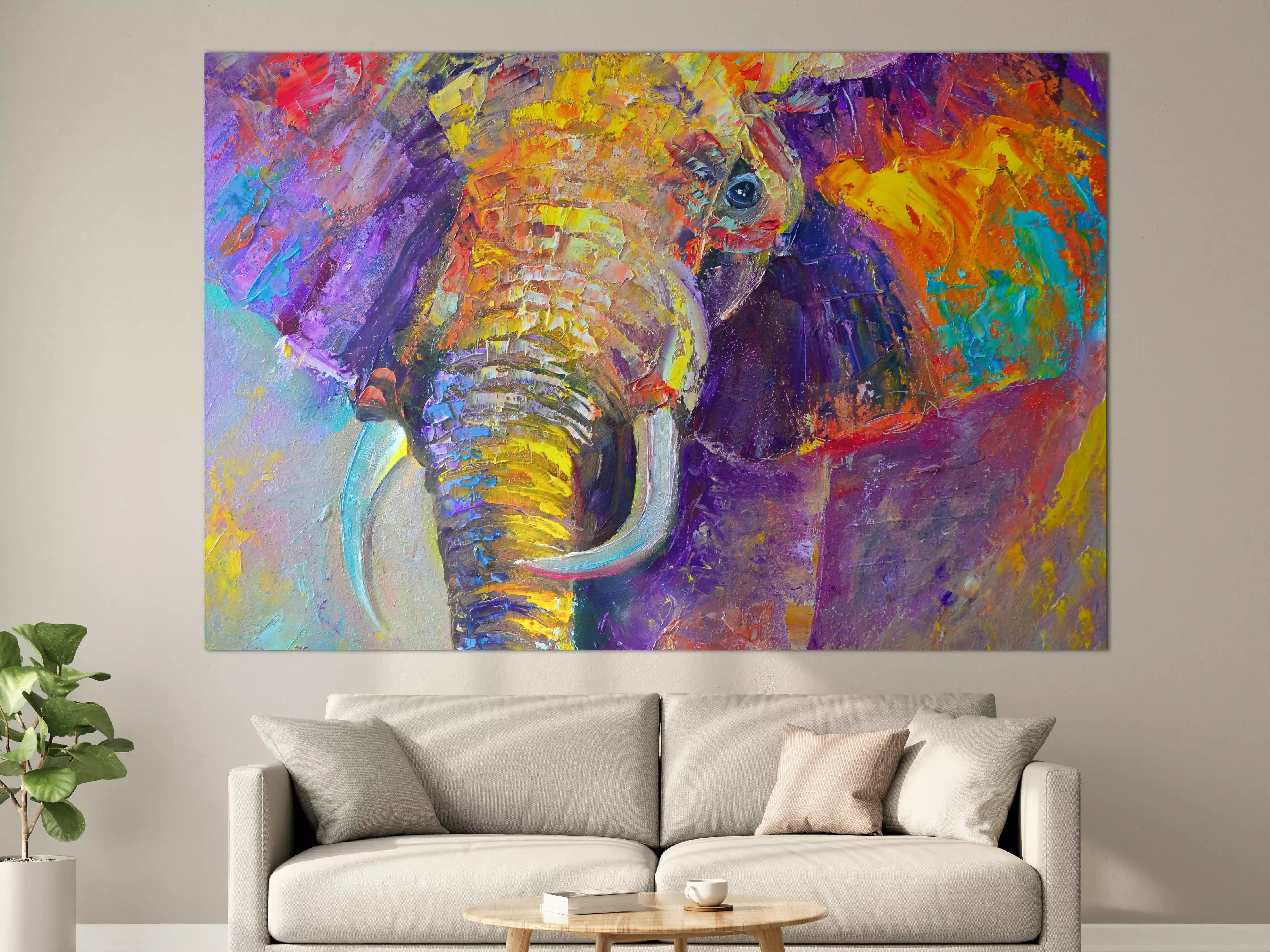 Große Wandbilder - Bunter Elefant - Ölgemälde