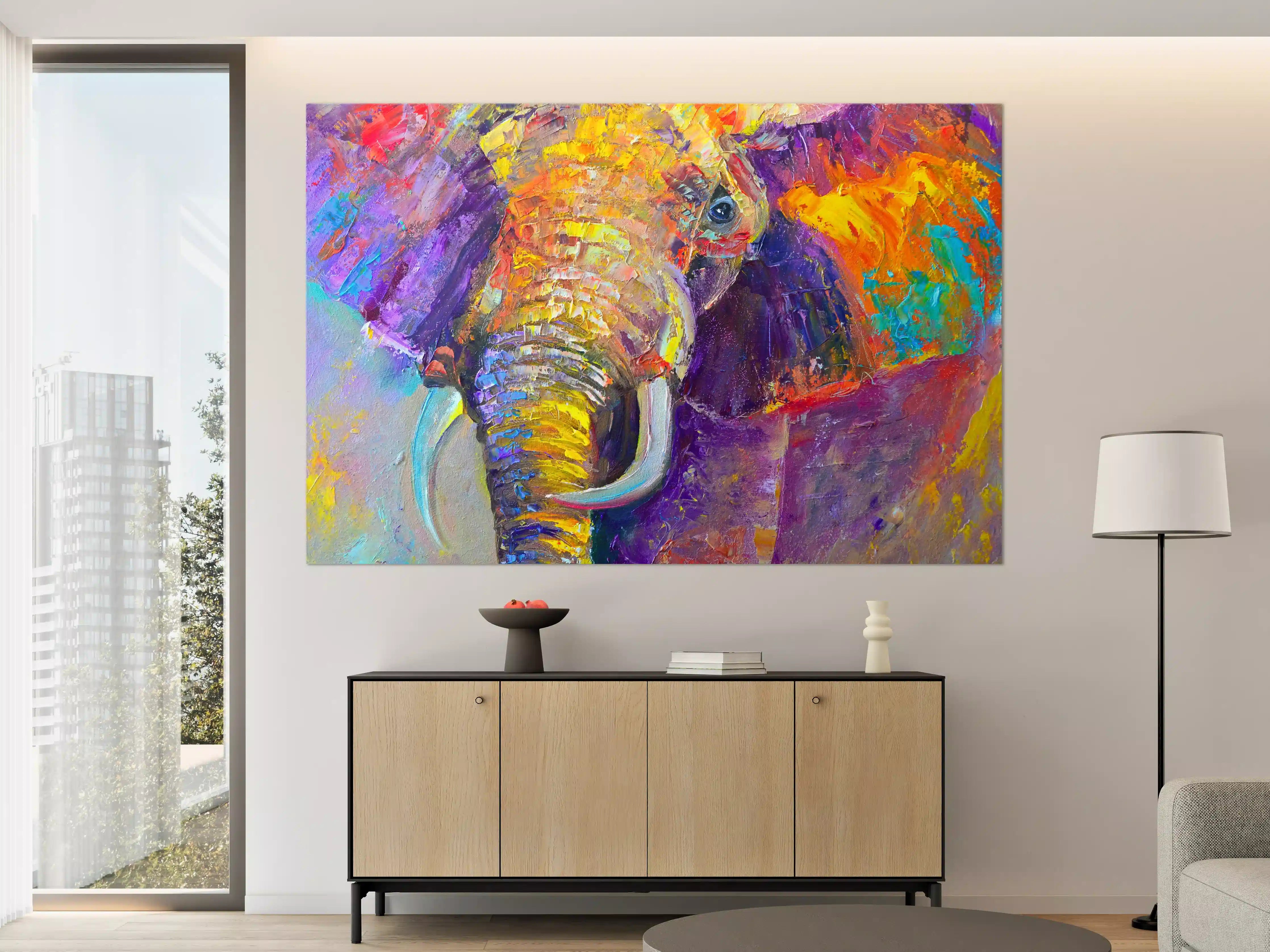 Große Wandbilder - Bunter Elefant - Ölgemälde