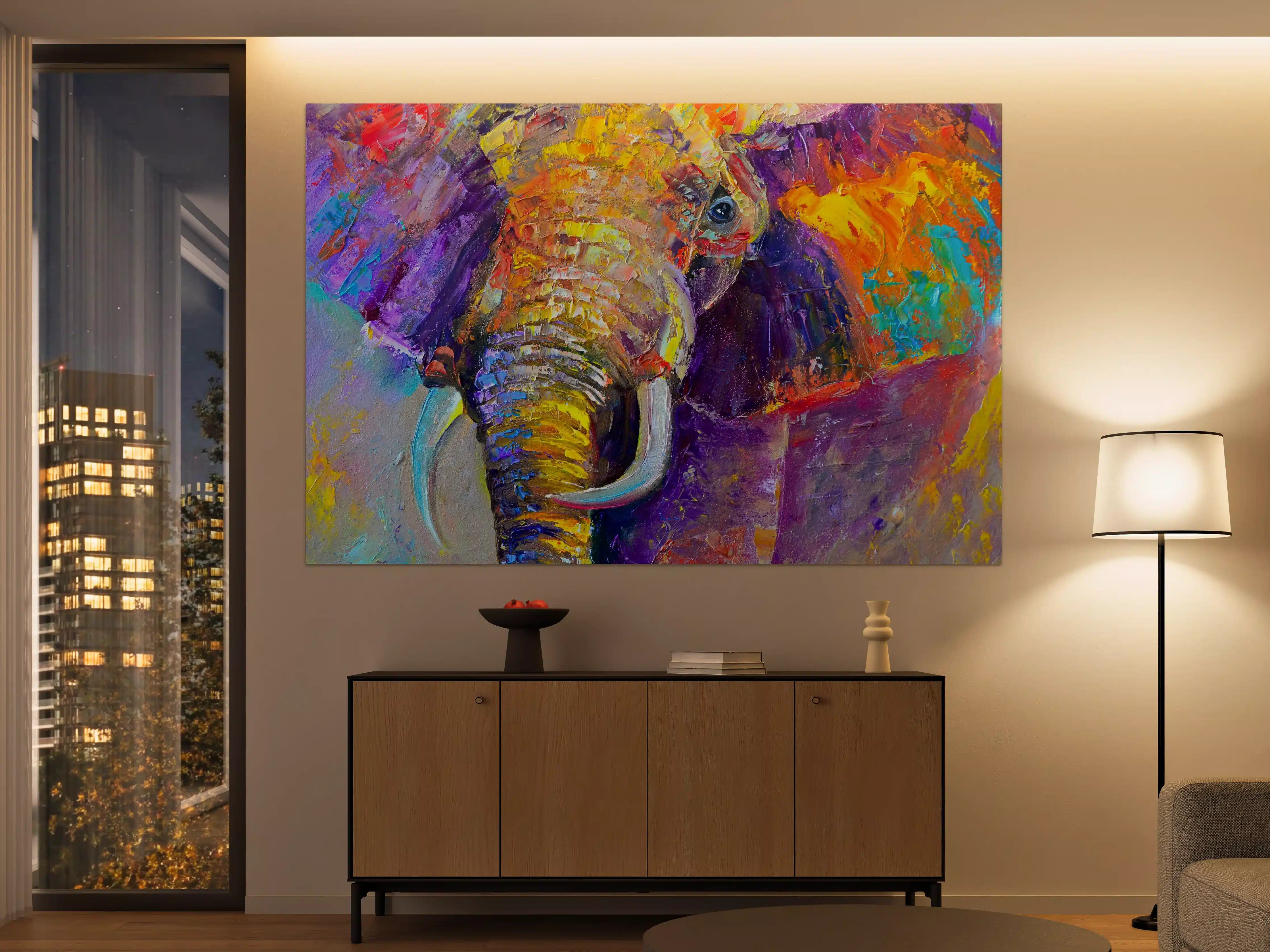 Große Wandbilder - Bunter Elefant - Ölgemälde
