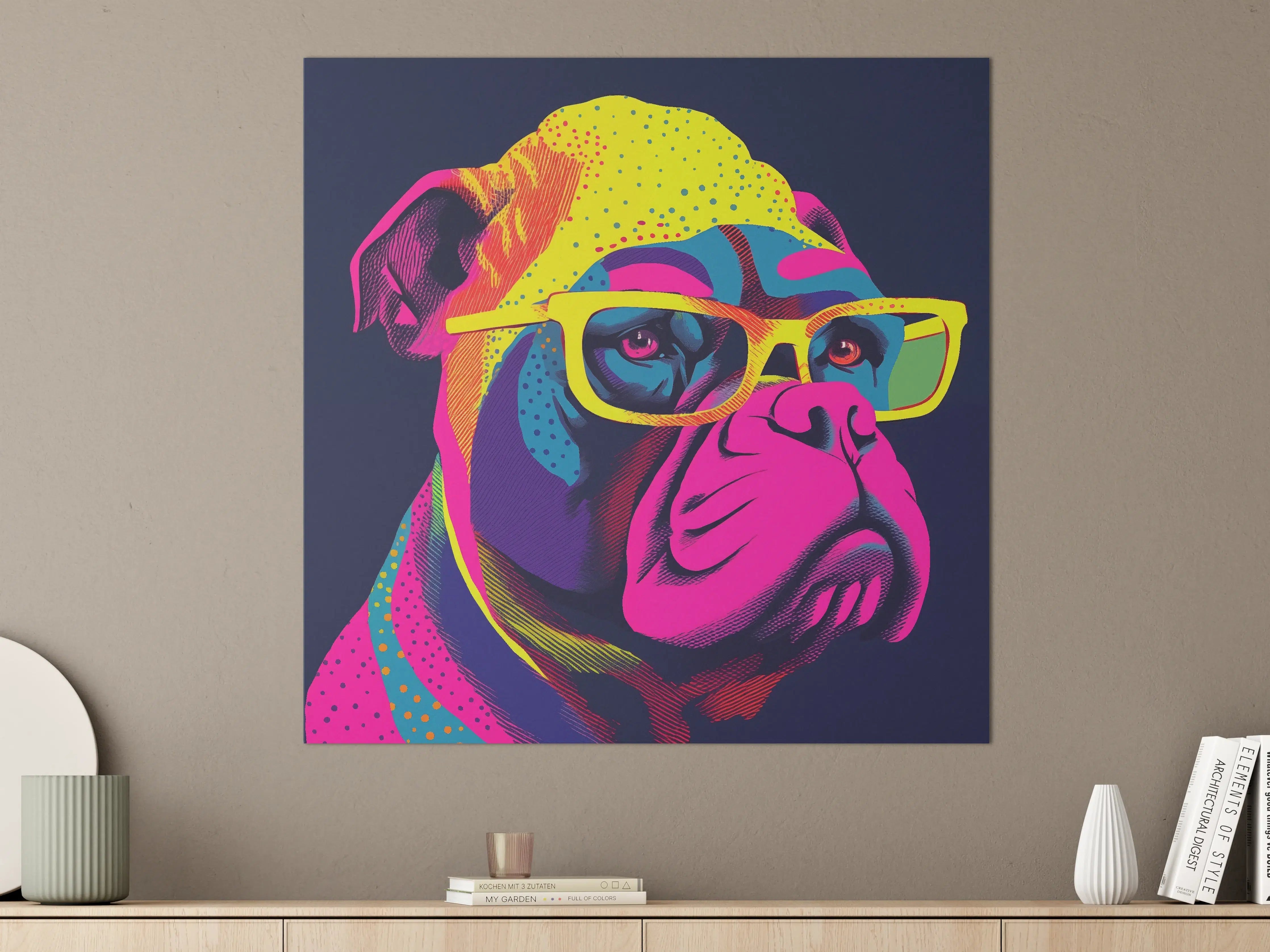 Große Wandbilder - Bunter Hund mit stylischer Brille