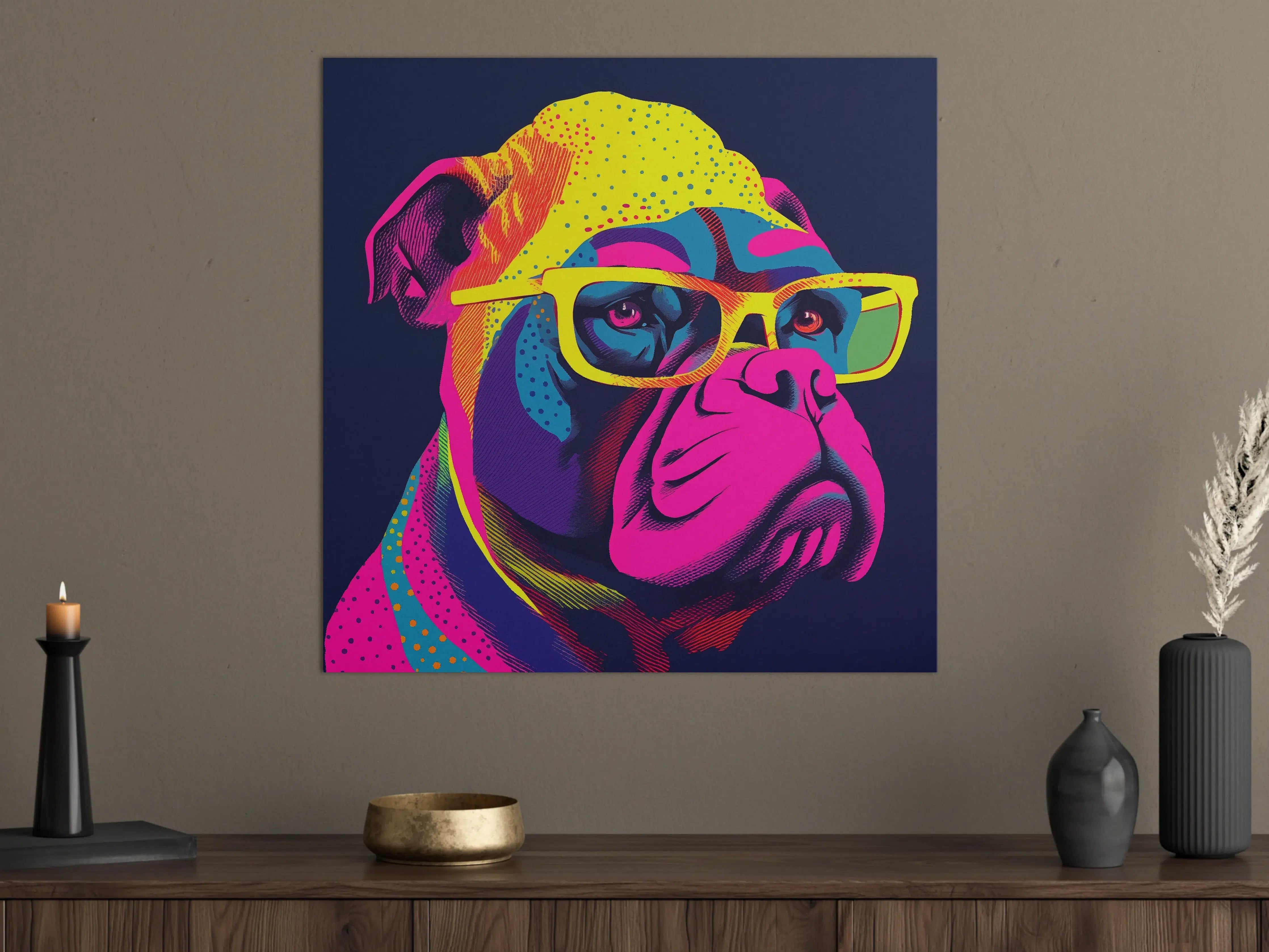 Große Wandbilder - Bunter Hund mit stylischer Brille