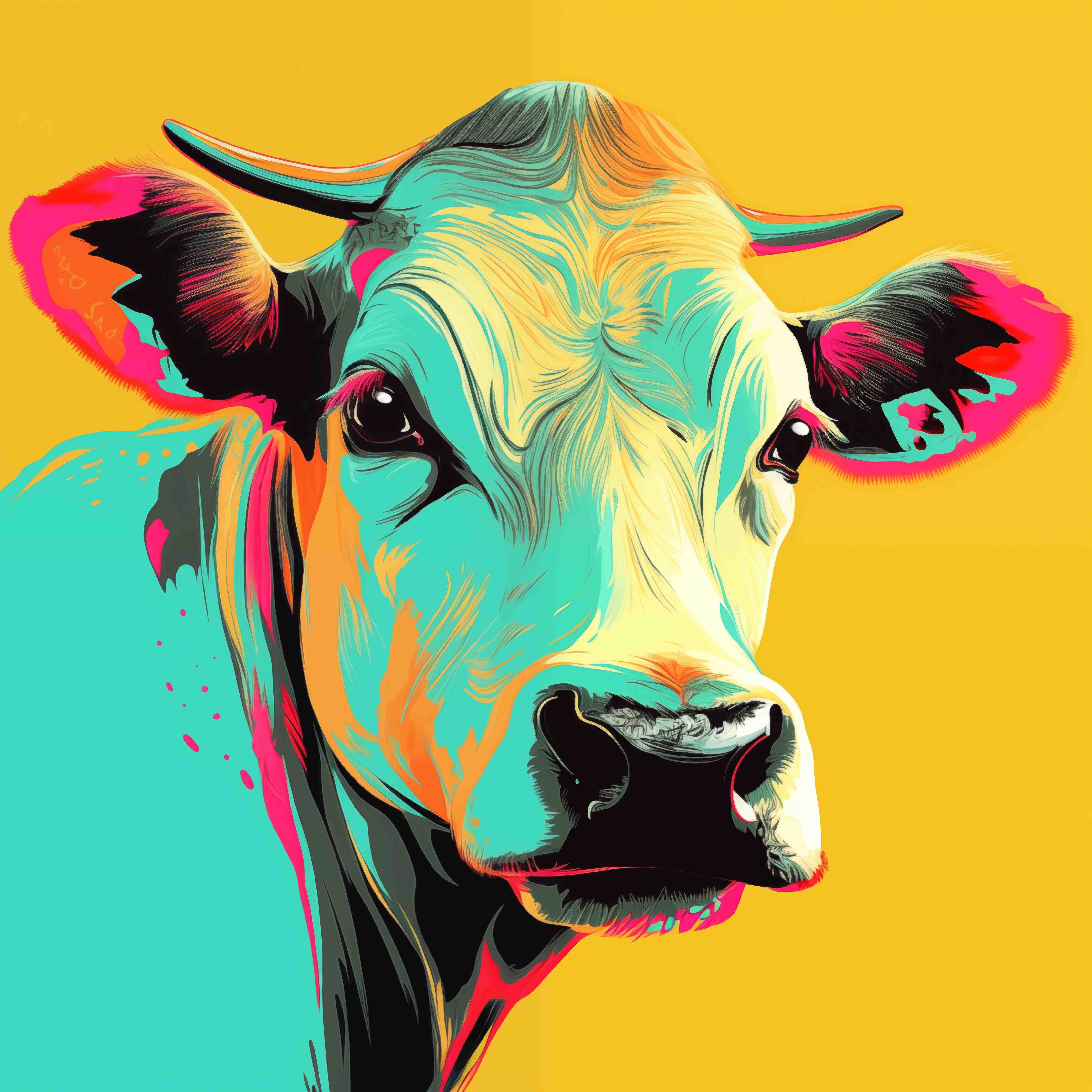 Große Wandbilder-Bunter Kuh-Porträt in Pop-Art-Stil