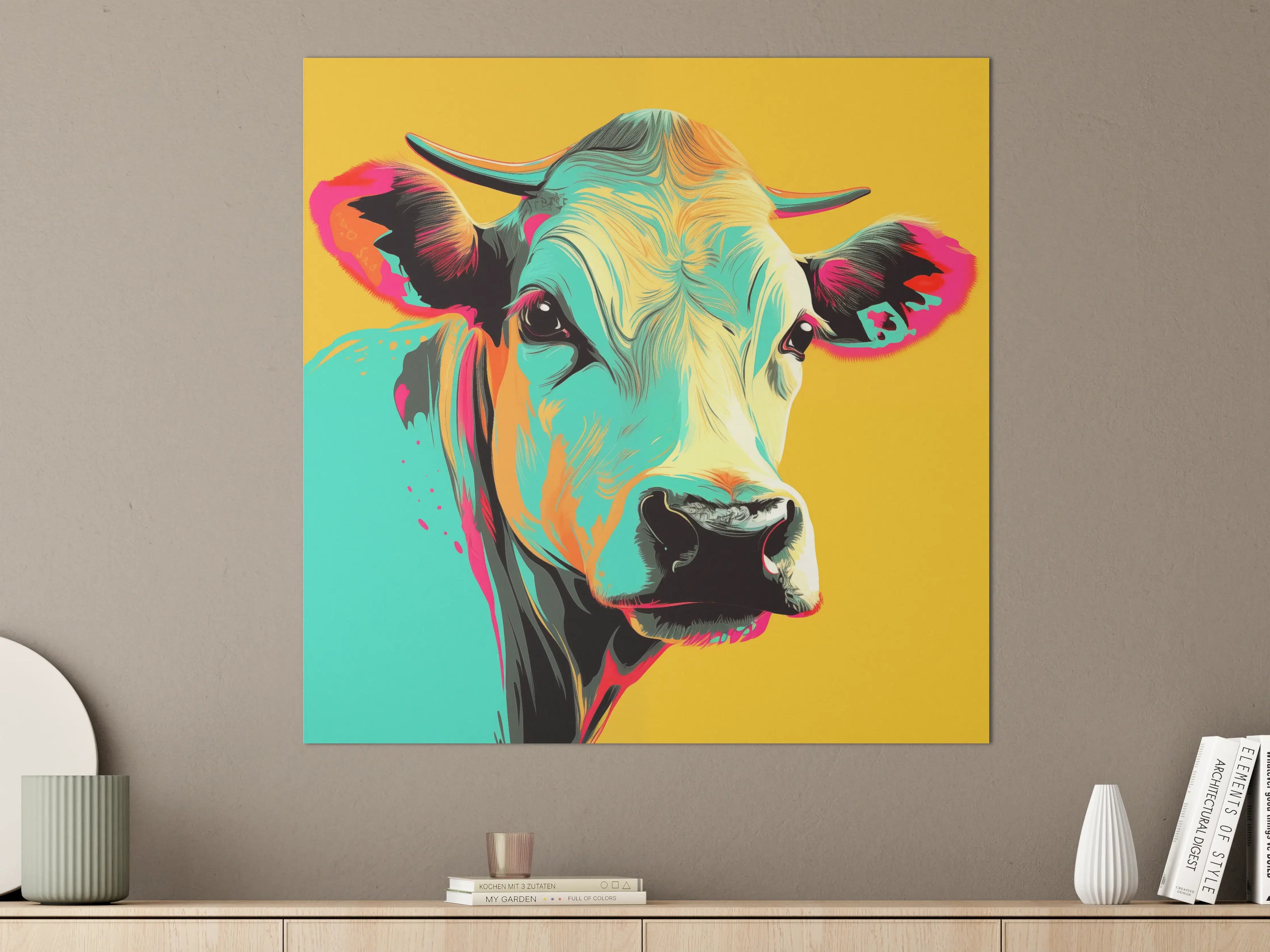 Große Wandbilder - Bunter Kuh-Porträt in Pop-Art-Stil