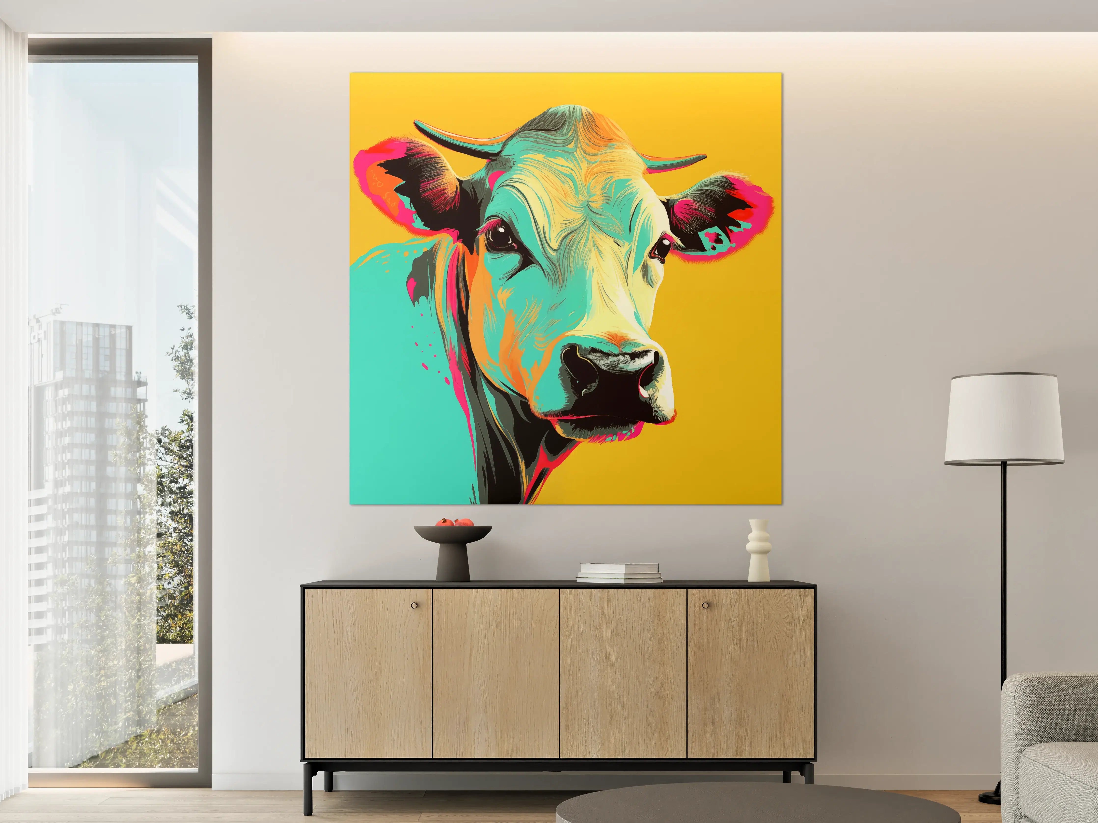 Große Wandbilder - Bunter Kuh-Porträt in Pop-Art-Stil