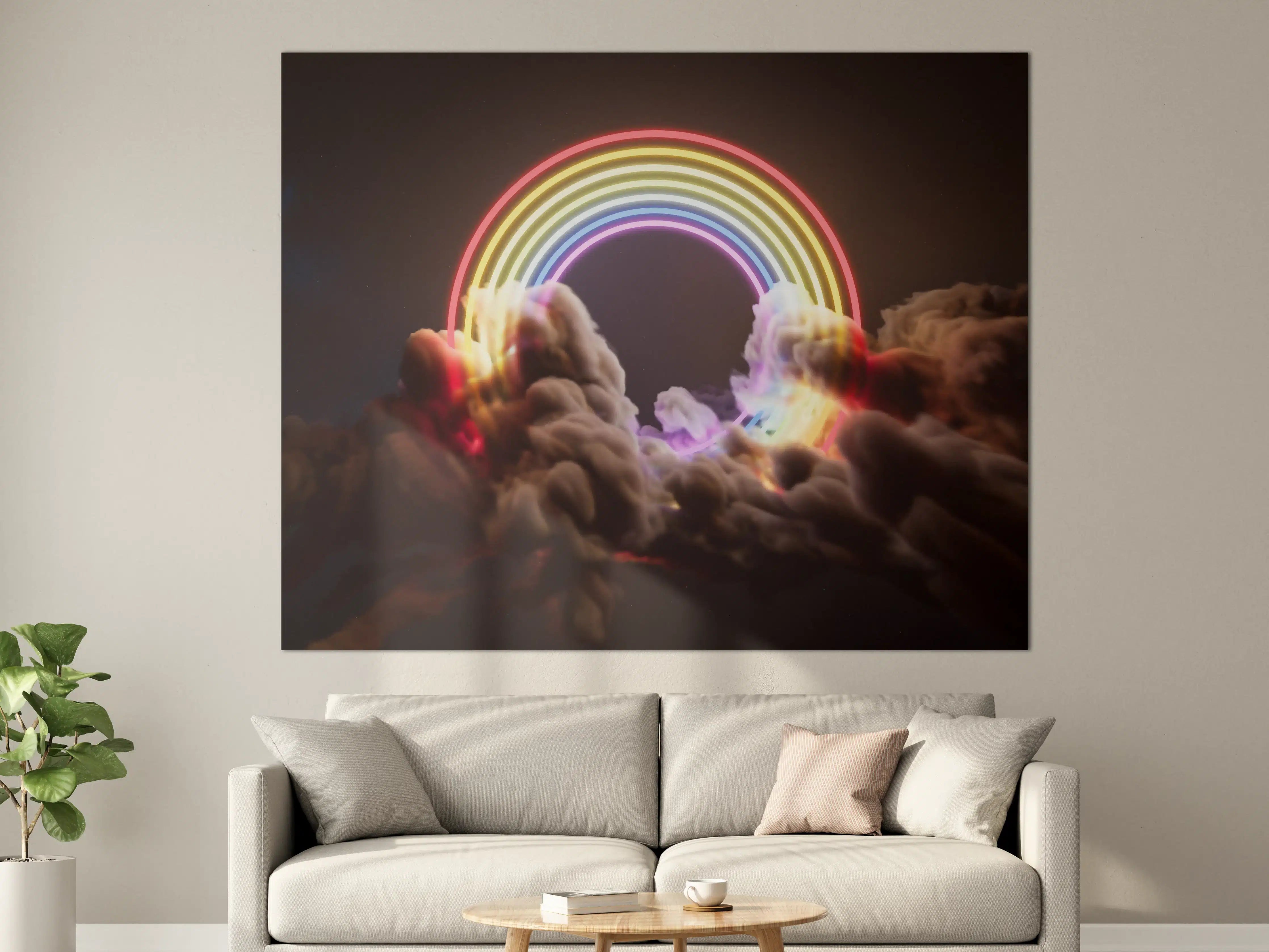 Große Wandbilder - Bunter Neon-Regenbogen auf Wolken