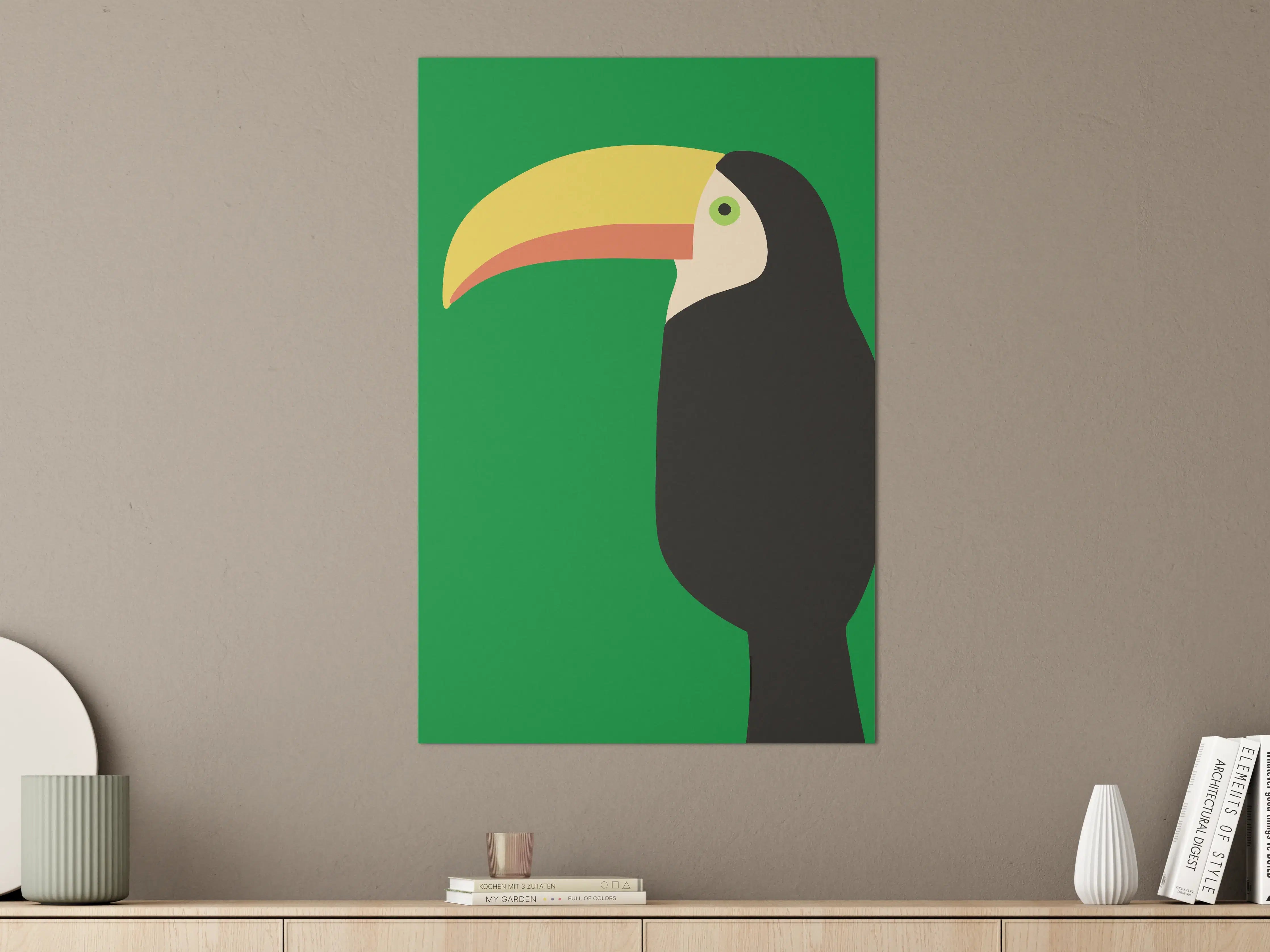 Große Wandbilder - Bunter Papagei vor grünem Hintergrund