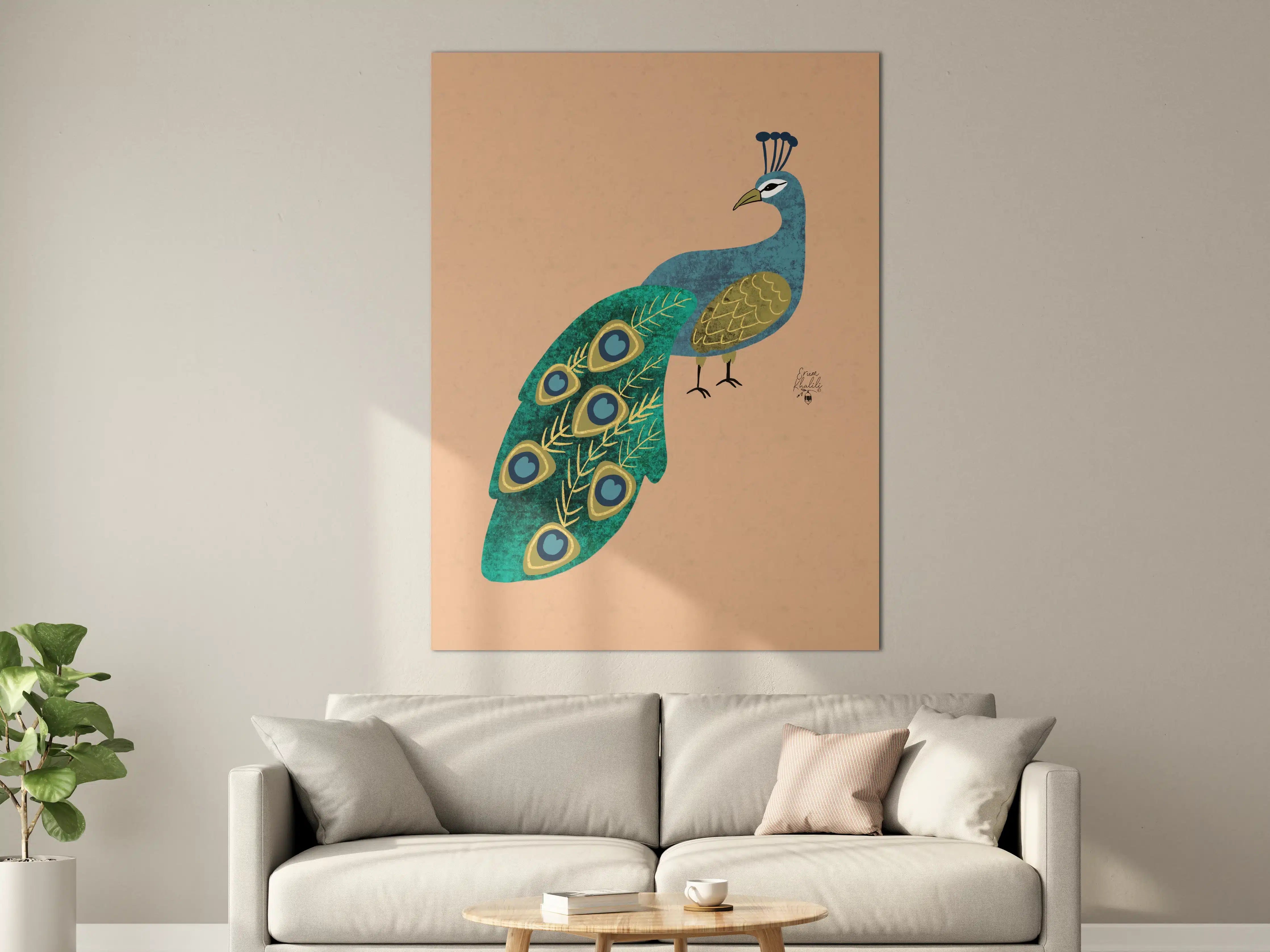 Große Wandbilder - Bunter Pfau in stilisierter Darstellung