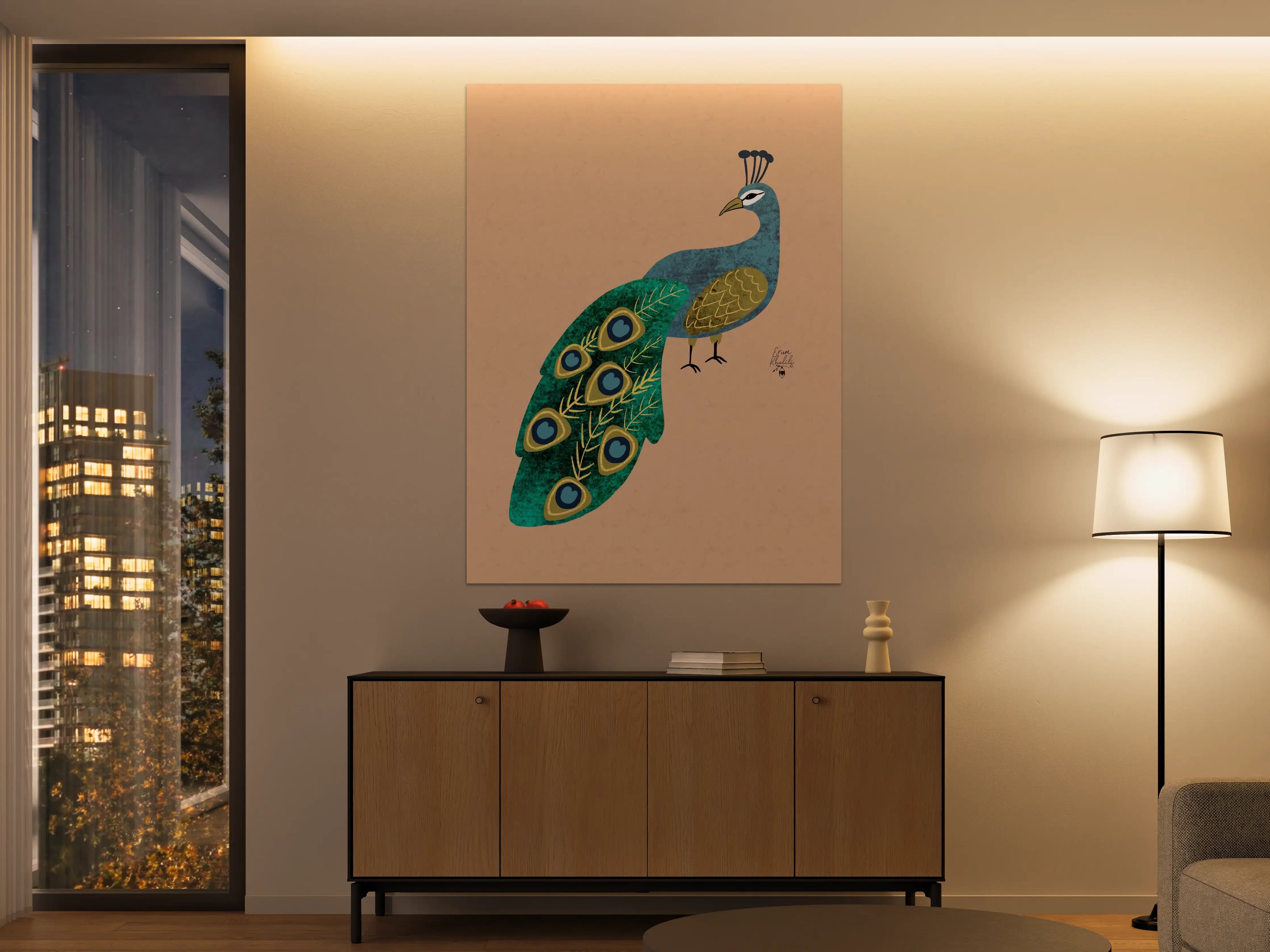 Große Wandbilder - Bunter Pfau in stilisierter Darstellung