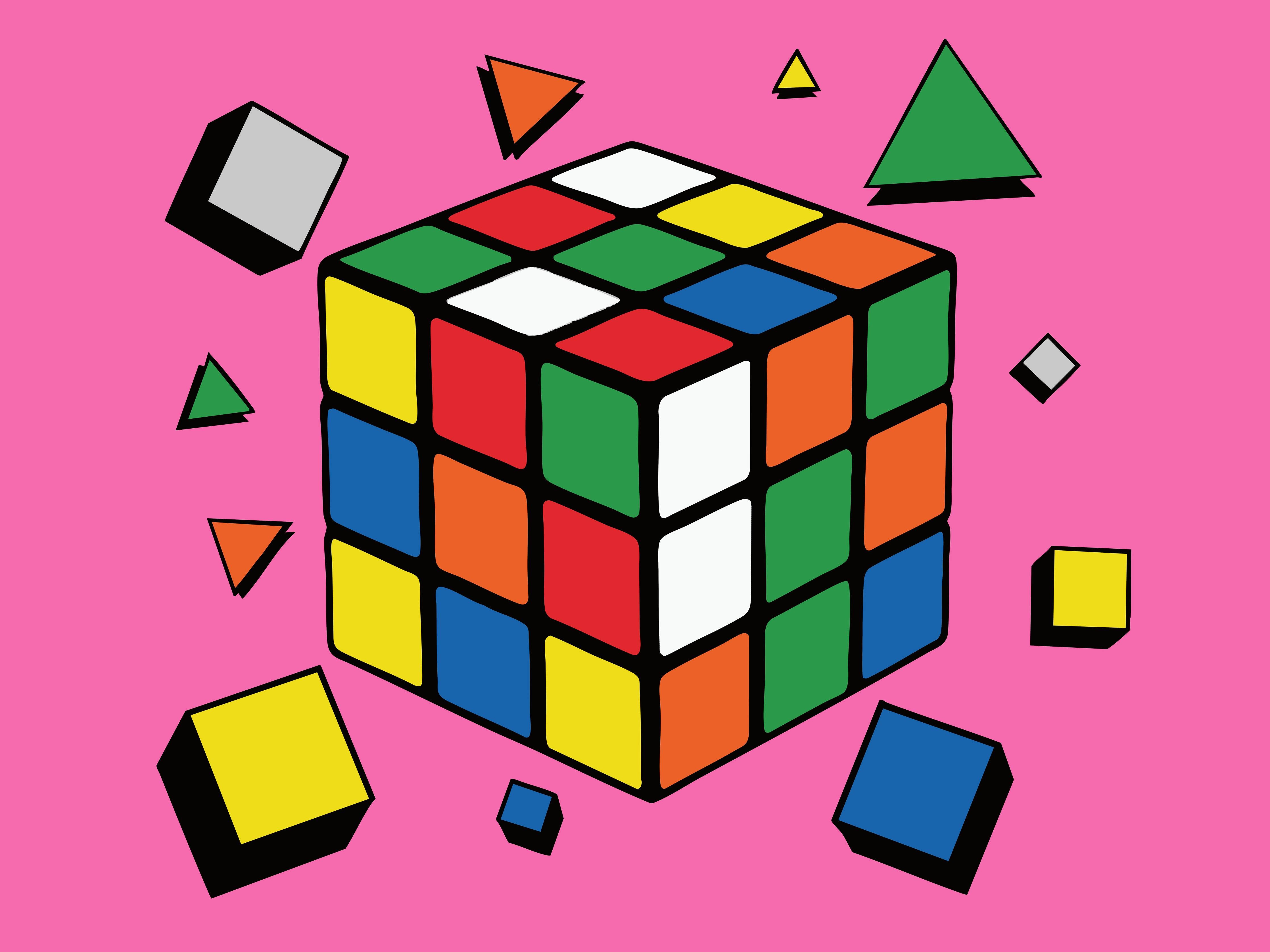 Große Wandbilder-Bunter Rubik's Cube auf Pinkem Hintergrund