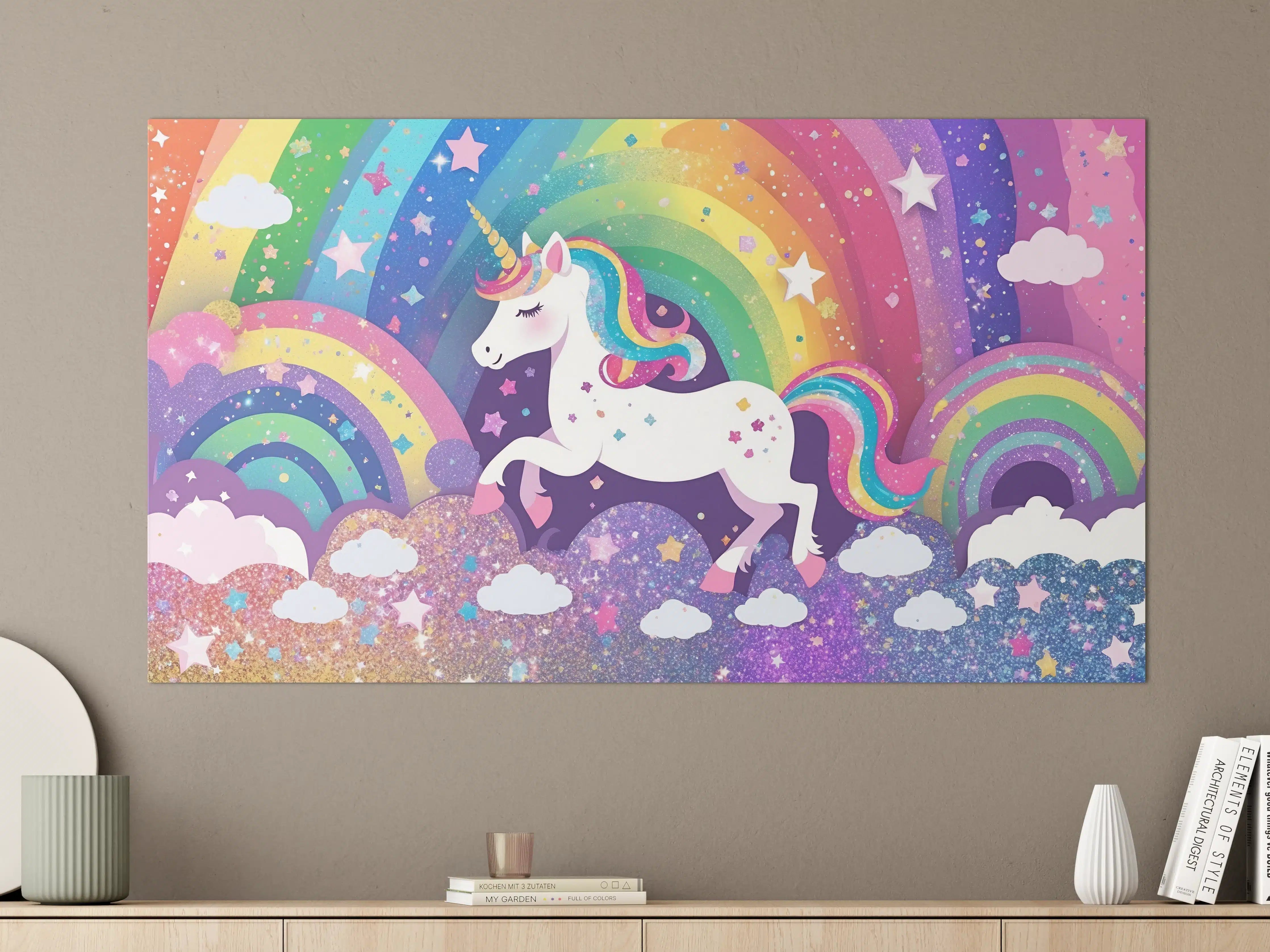 Große Wandbilder - Bunter Unicorn-Himmel mit Regenbögen