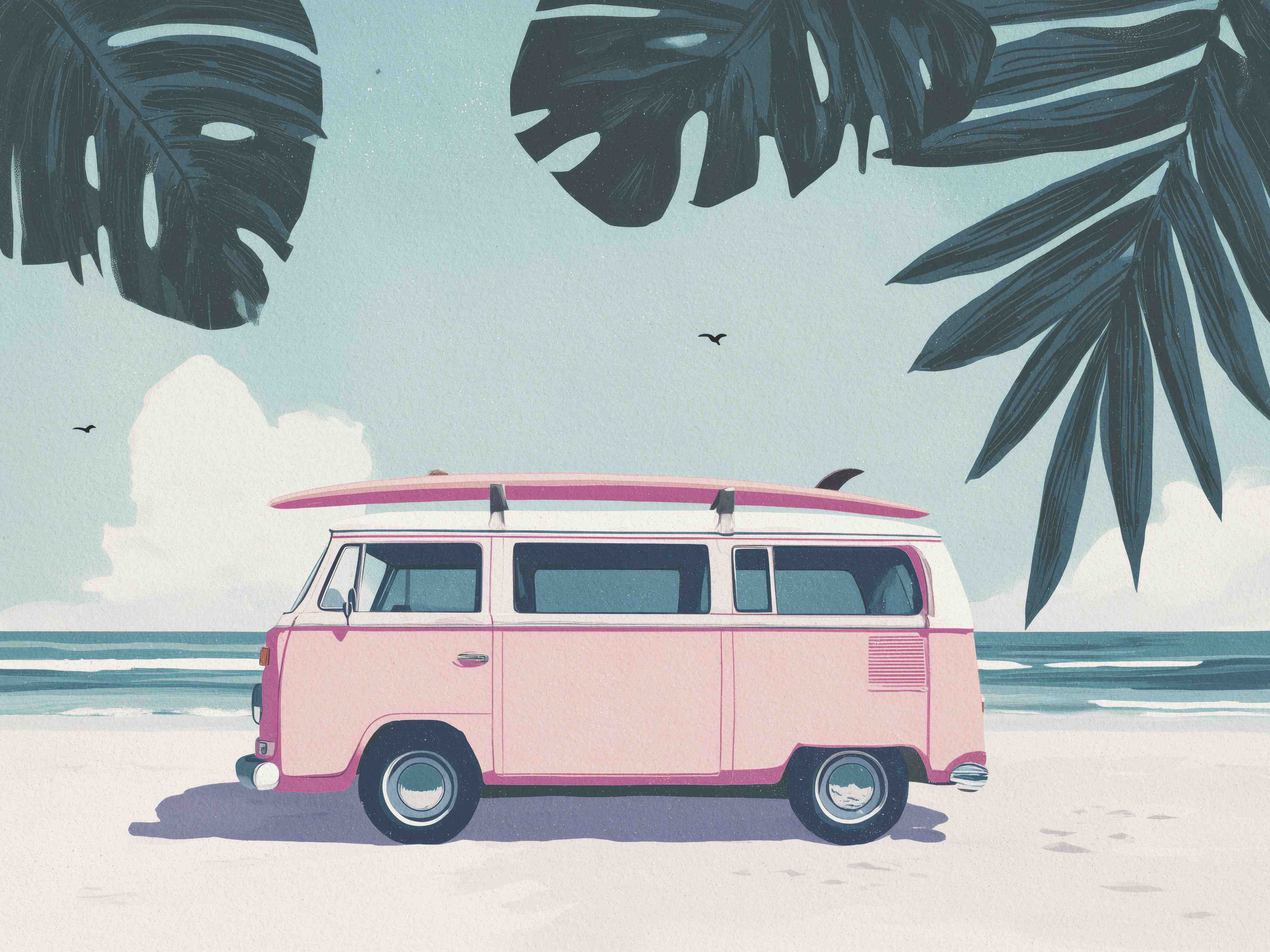 Große Wandbilder-Bunter VW-Bulli am Strand