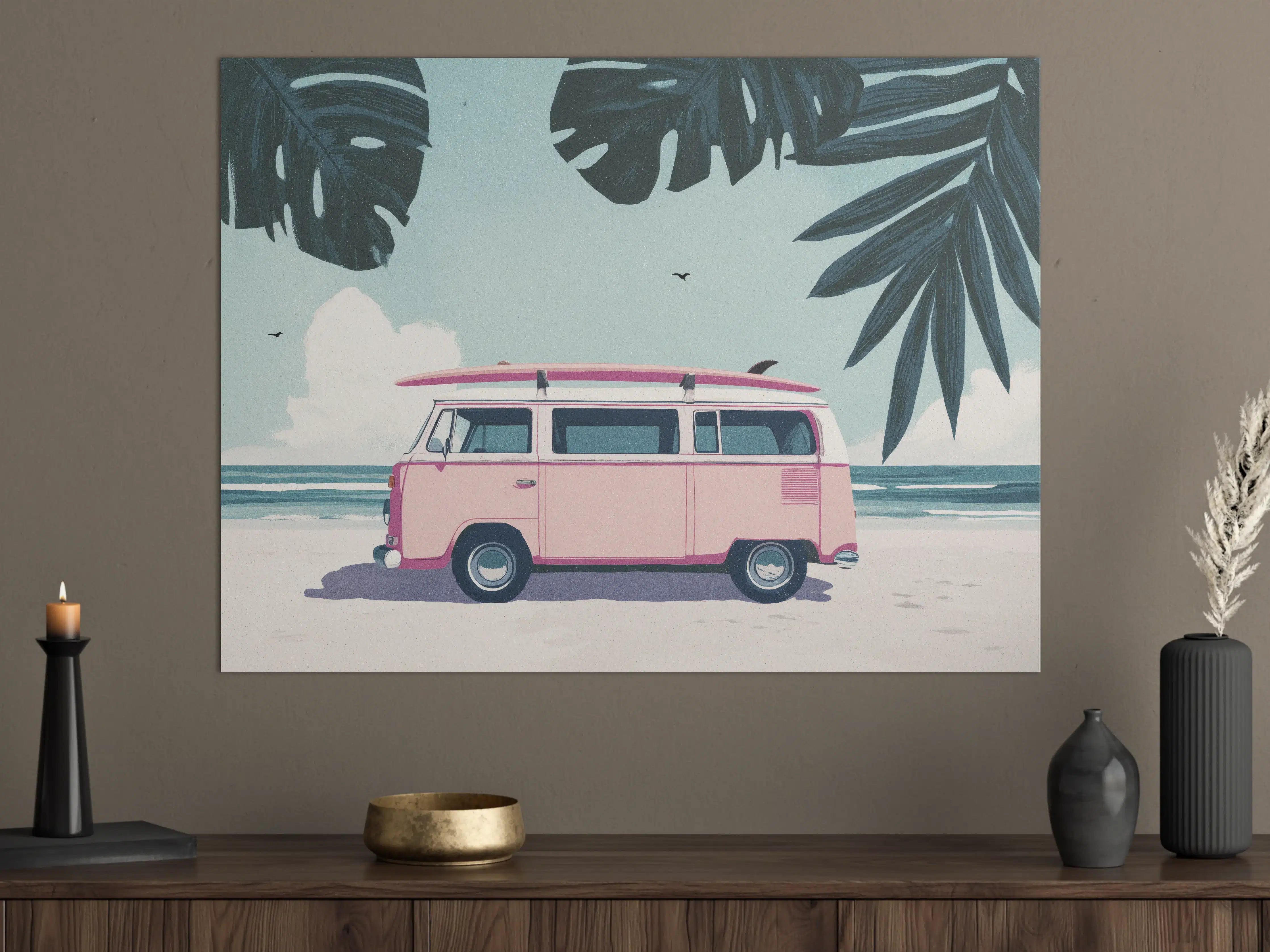 Große Wandbilder - Bunter VW-Bulli am Strand