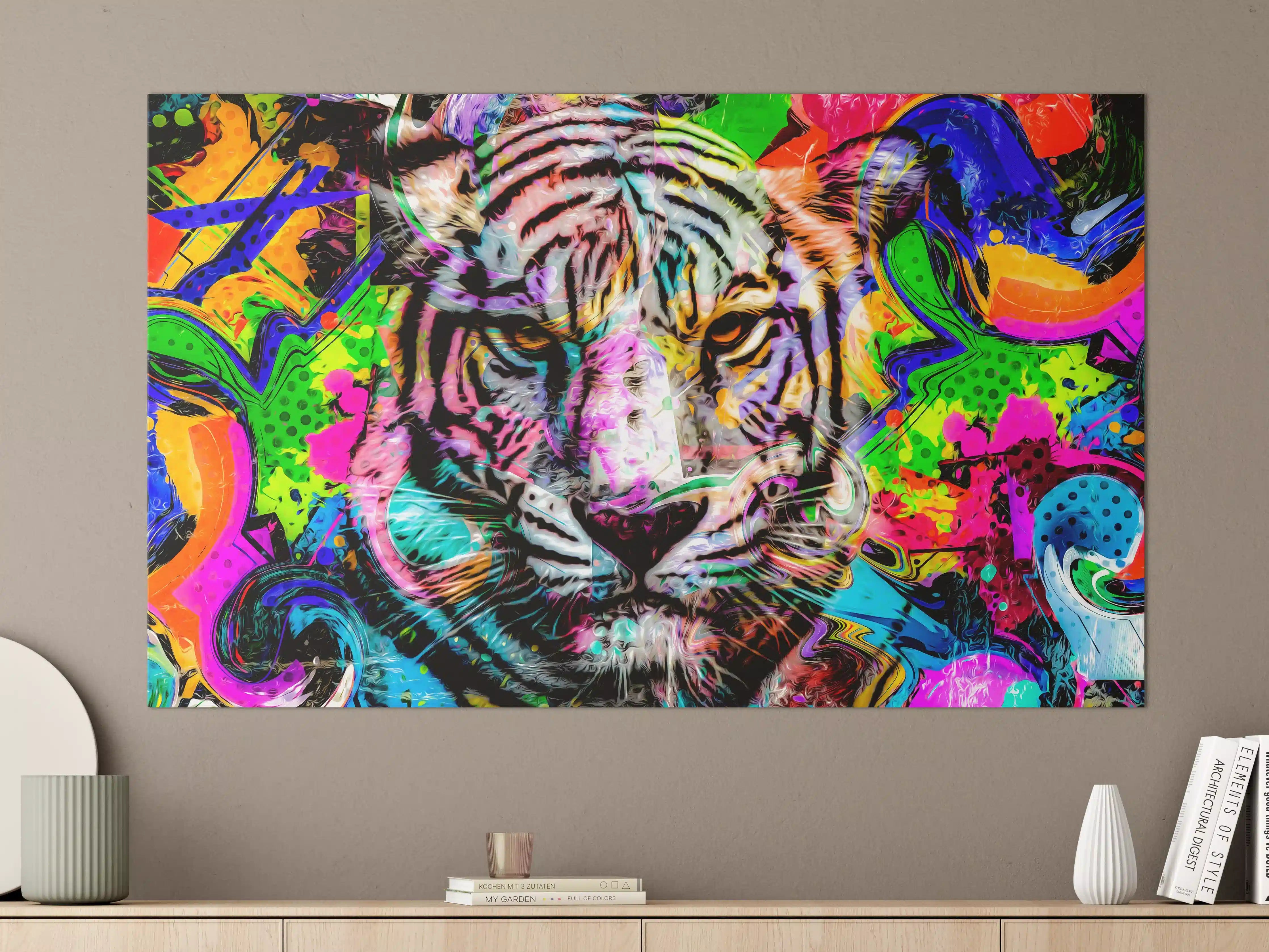 Große Wandbilder - Bunter abstrakter Tigerkopf