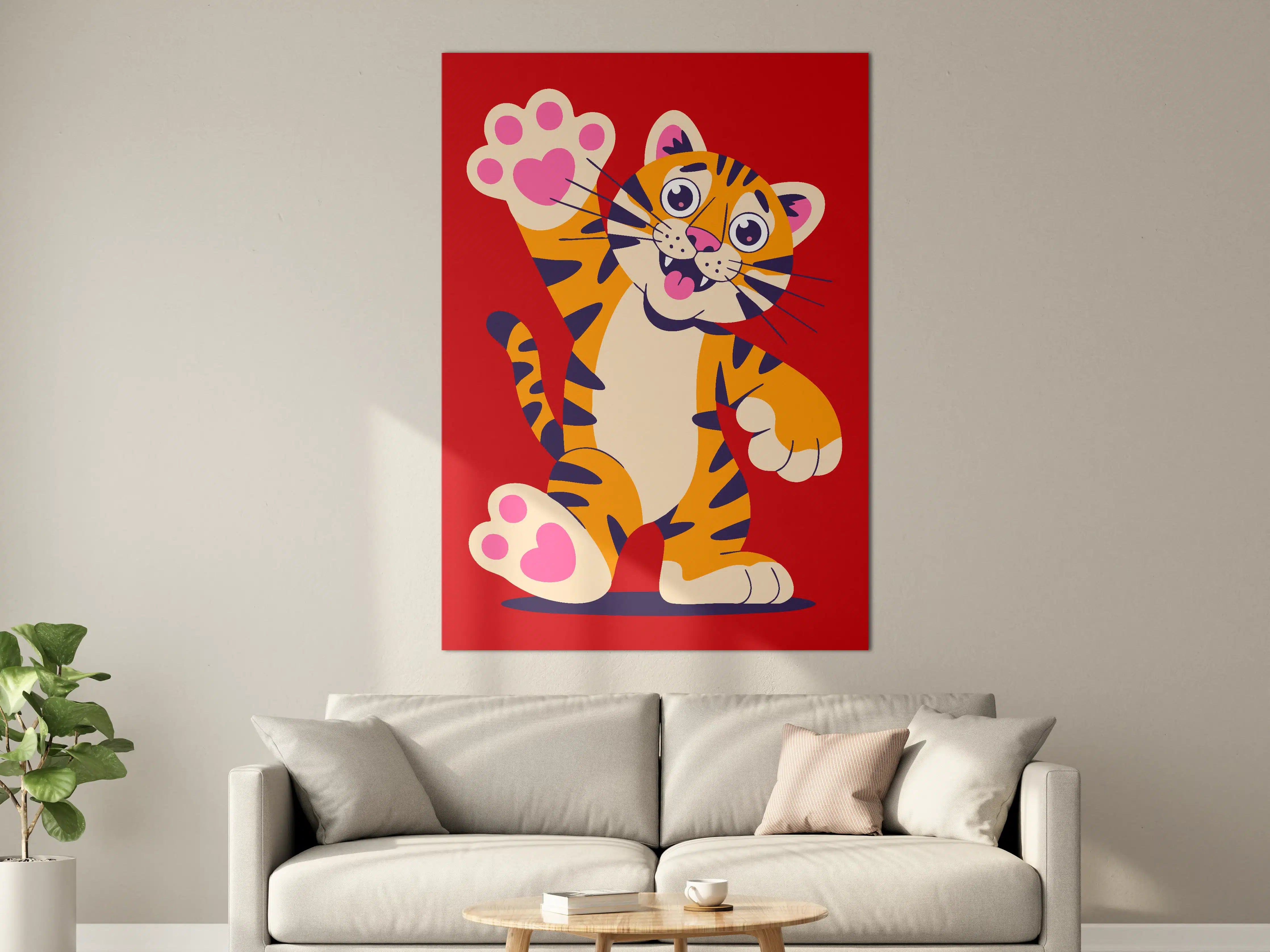 Große Wandbilder - Bunter tigerischer Cartoon mit Pfotenabdruck