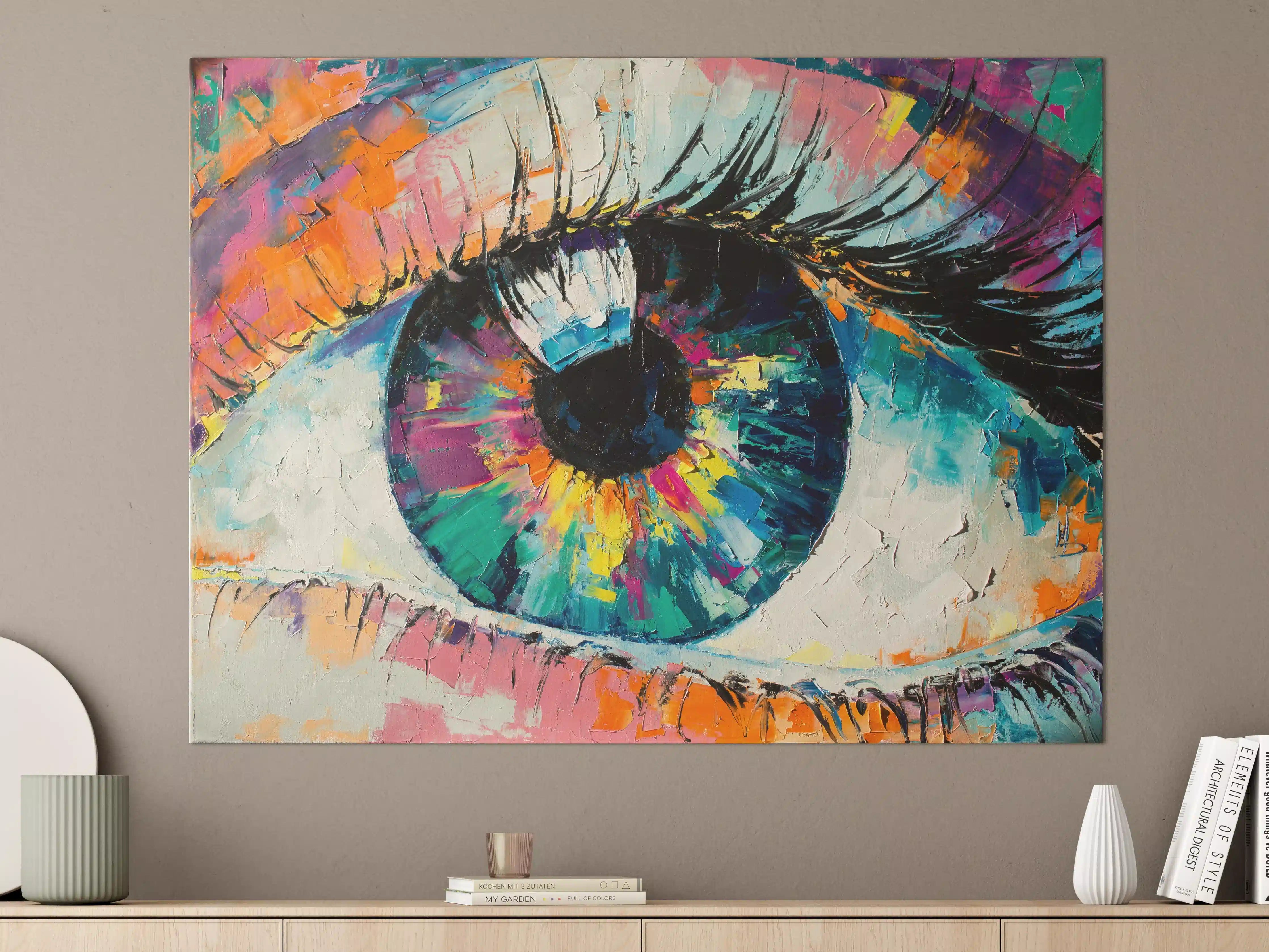 Große Wandbilder - Buntes Auge in lebendiger Malerei