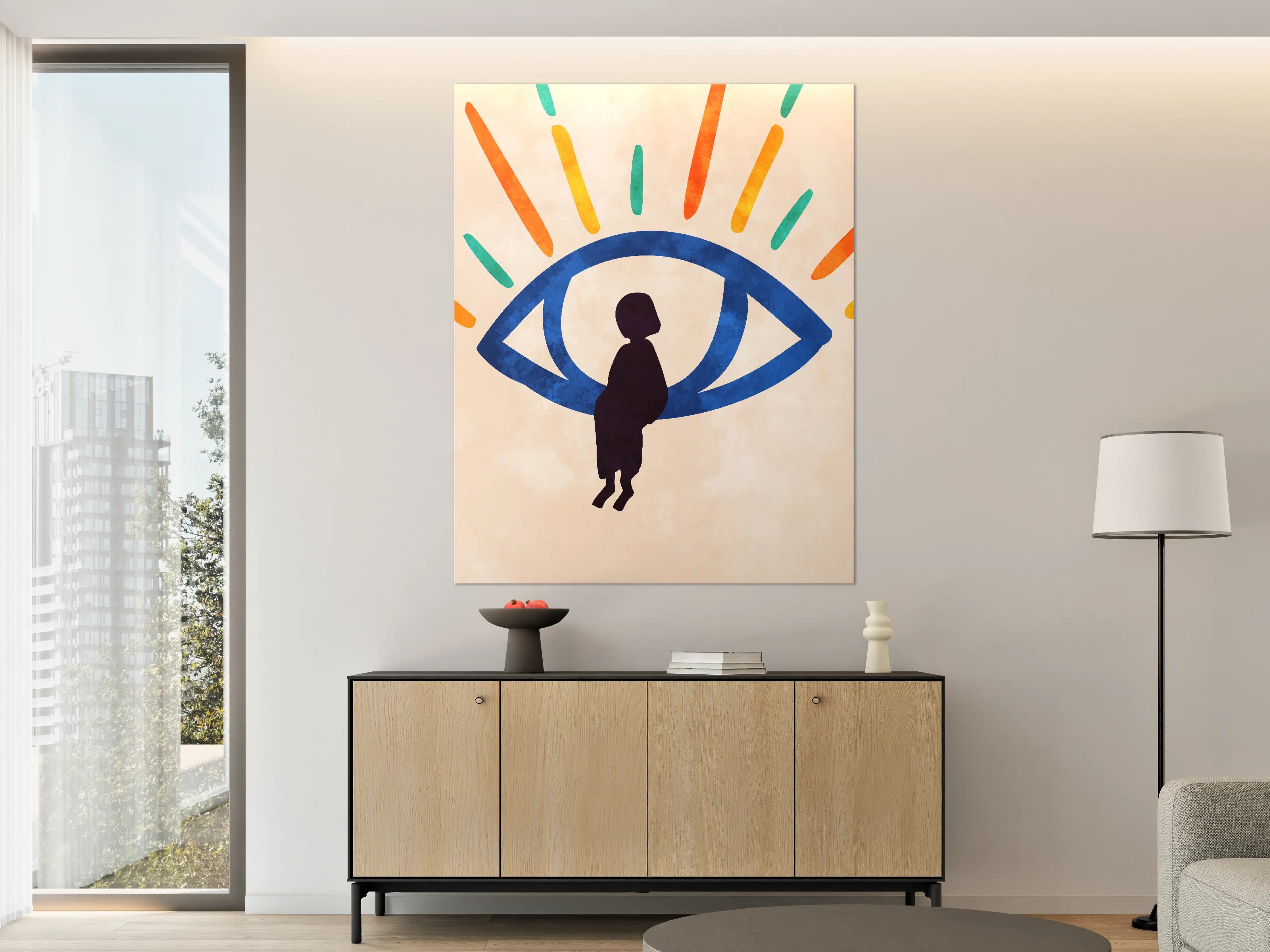 Große Wandbilder - Buntes Auge mit Kind im Zentrum