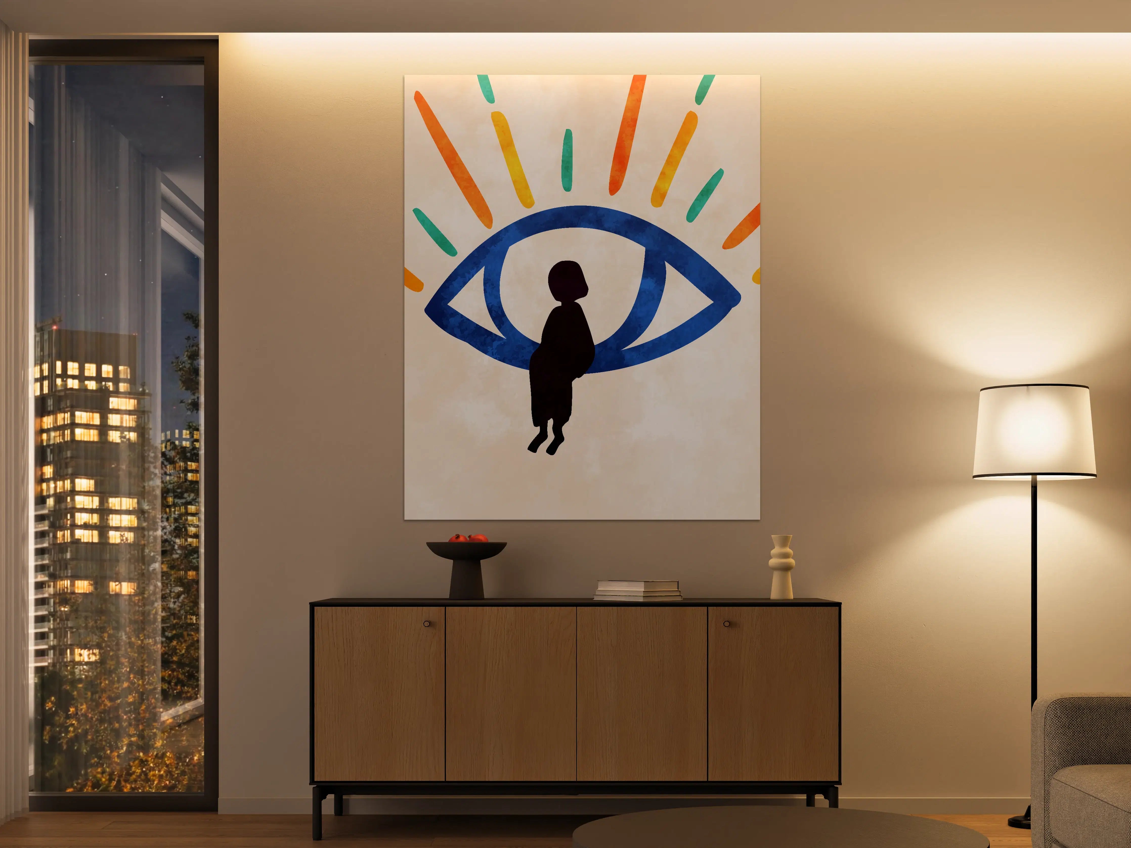 Große Wandbilder - Buntes Auge mit Kind im Zentrum