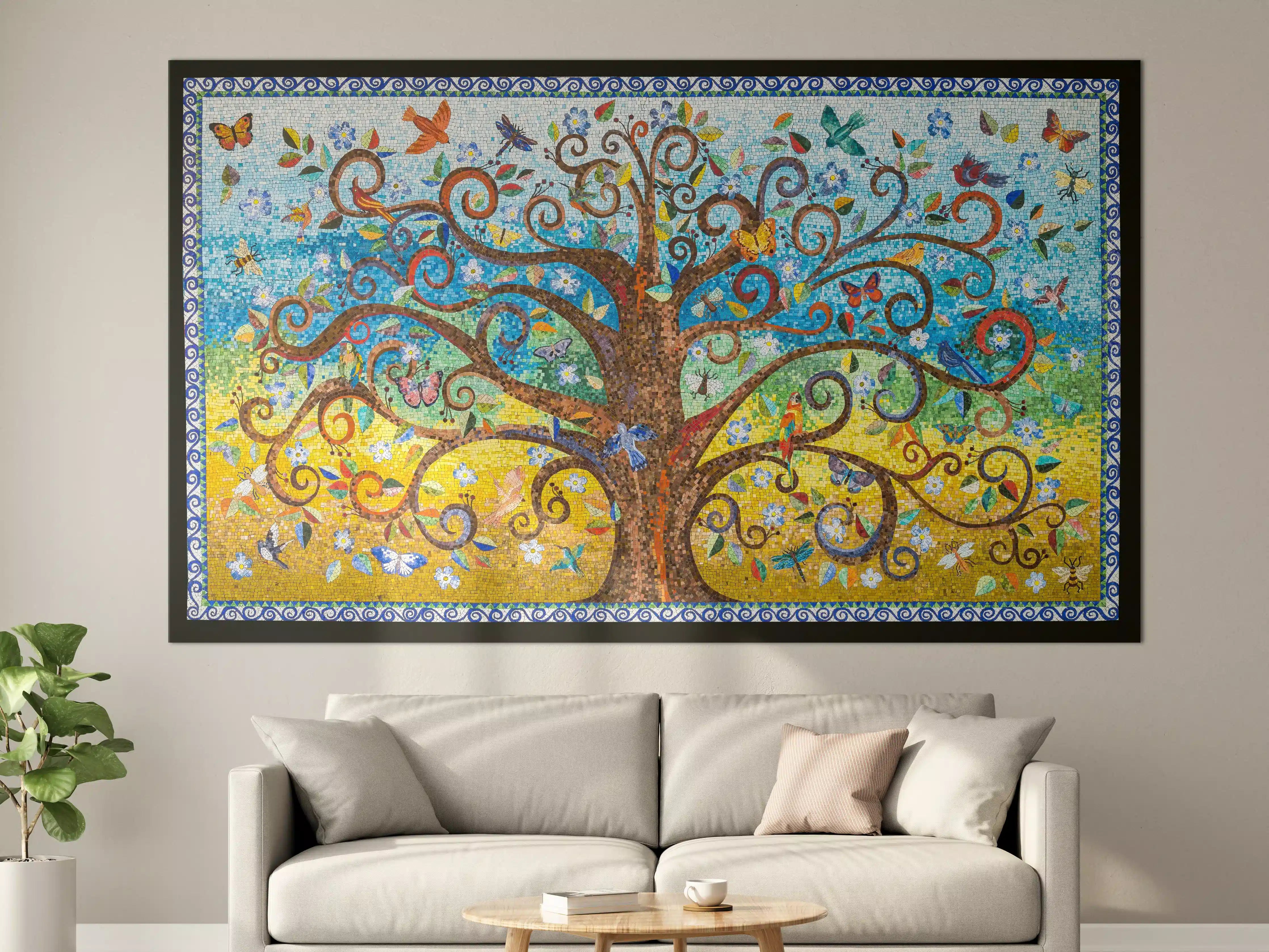Große Wandbilder - Buntes Baum Mosaik Kunstwerk