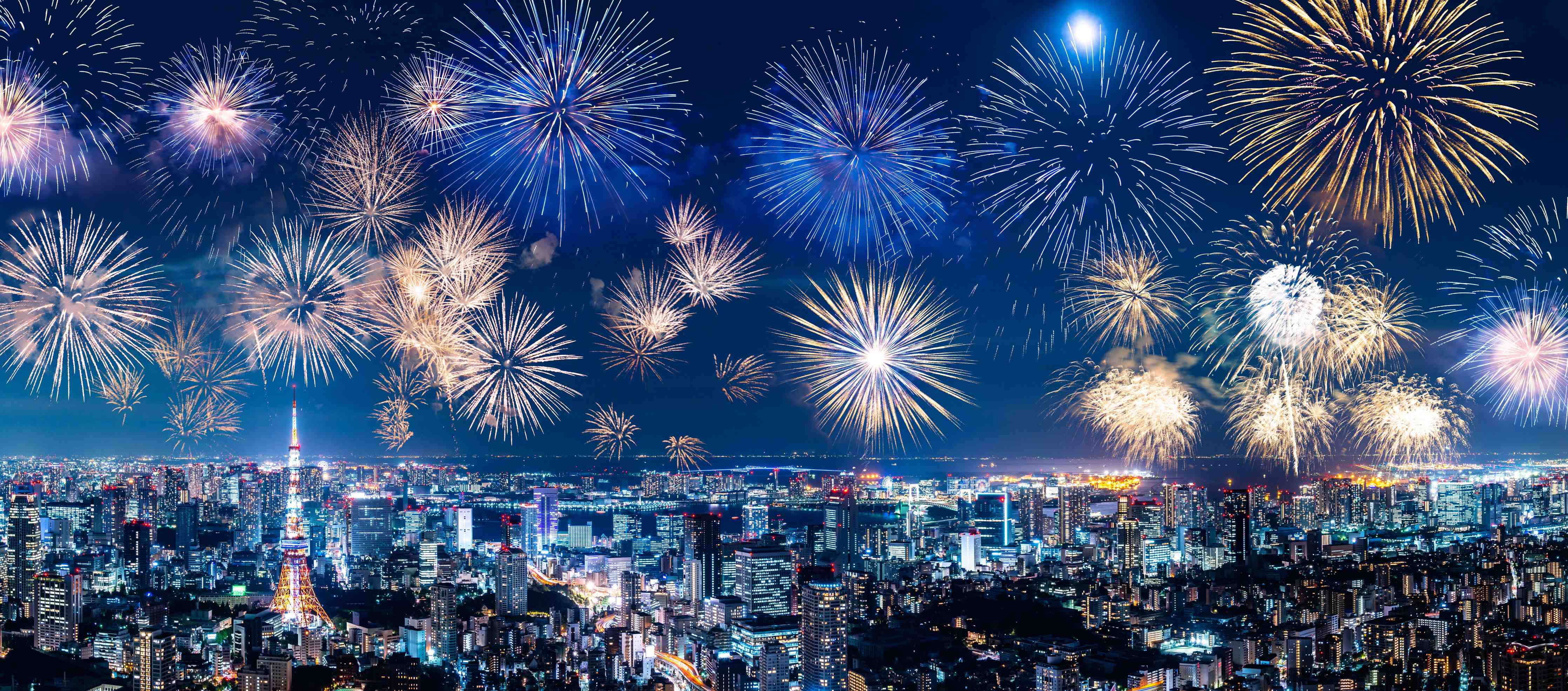Große Wandbilder-Buntes Feuerwerk Nacht Panorama