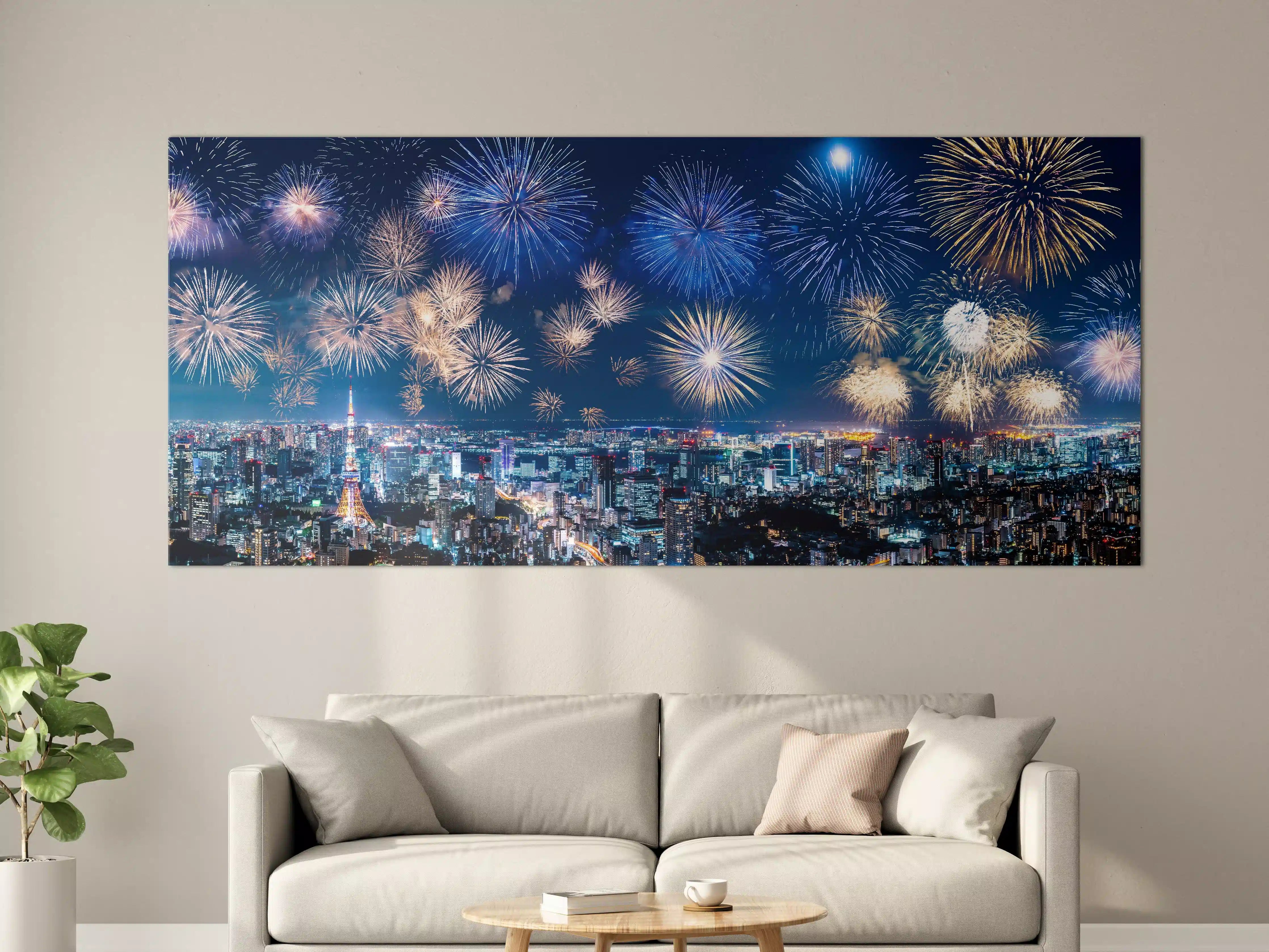 Große Wandbilder - Buntes Feuerwerk Nacht Panorama