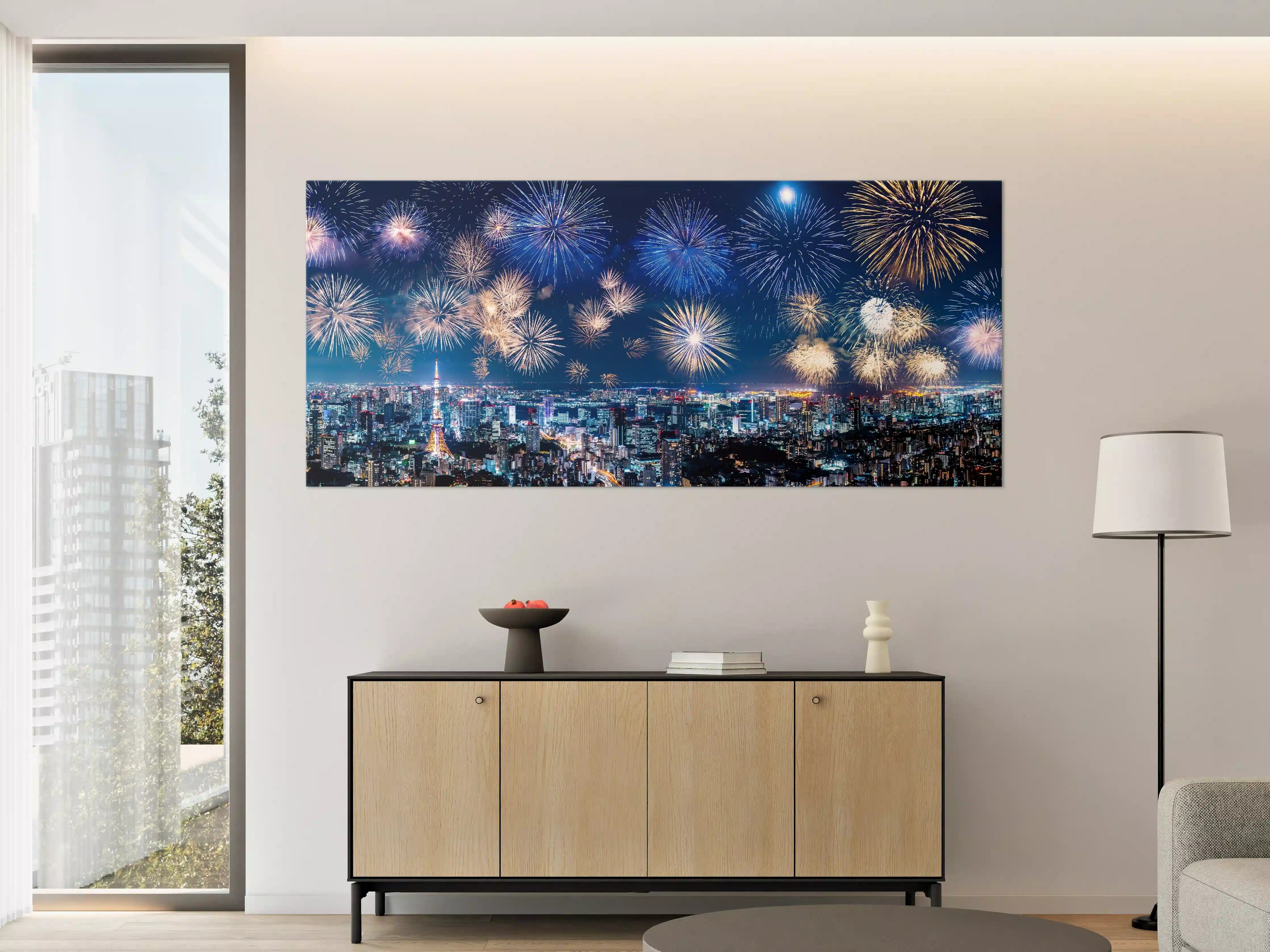 Große Wandbilder - Buntes Feuerwerk Nacht Panorama
