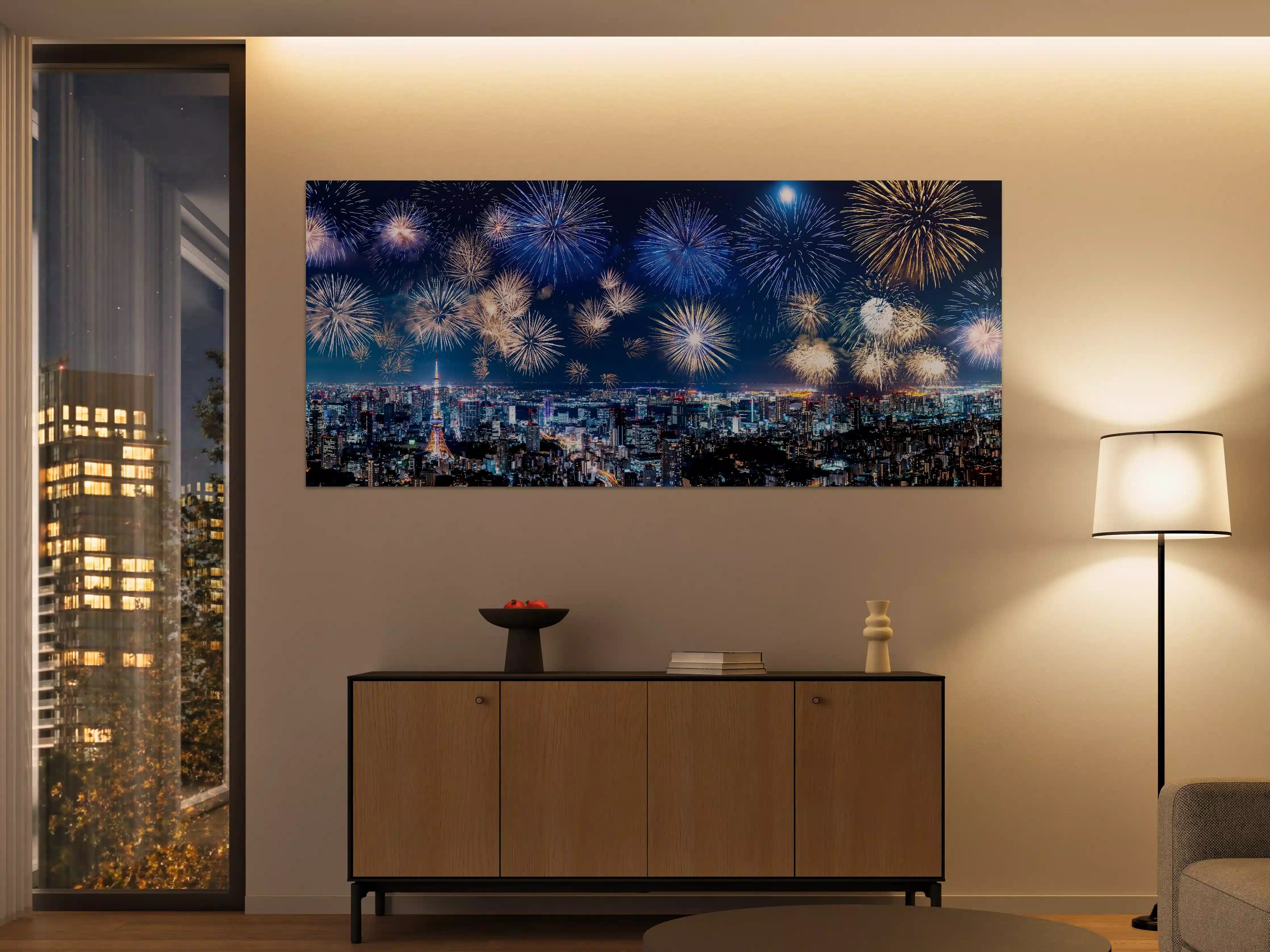 Große Wandbilder - Buntes Feuerwerk Nacht Panorama