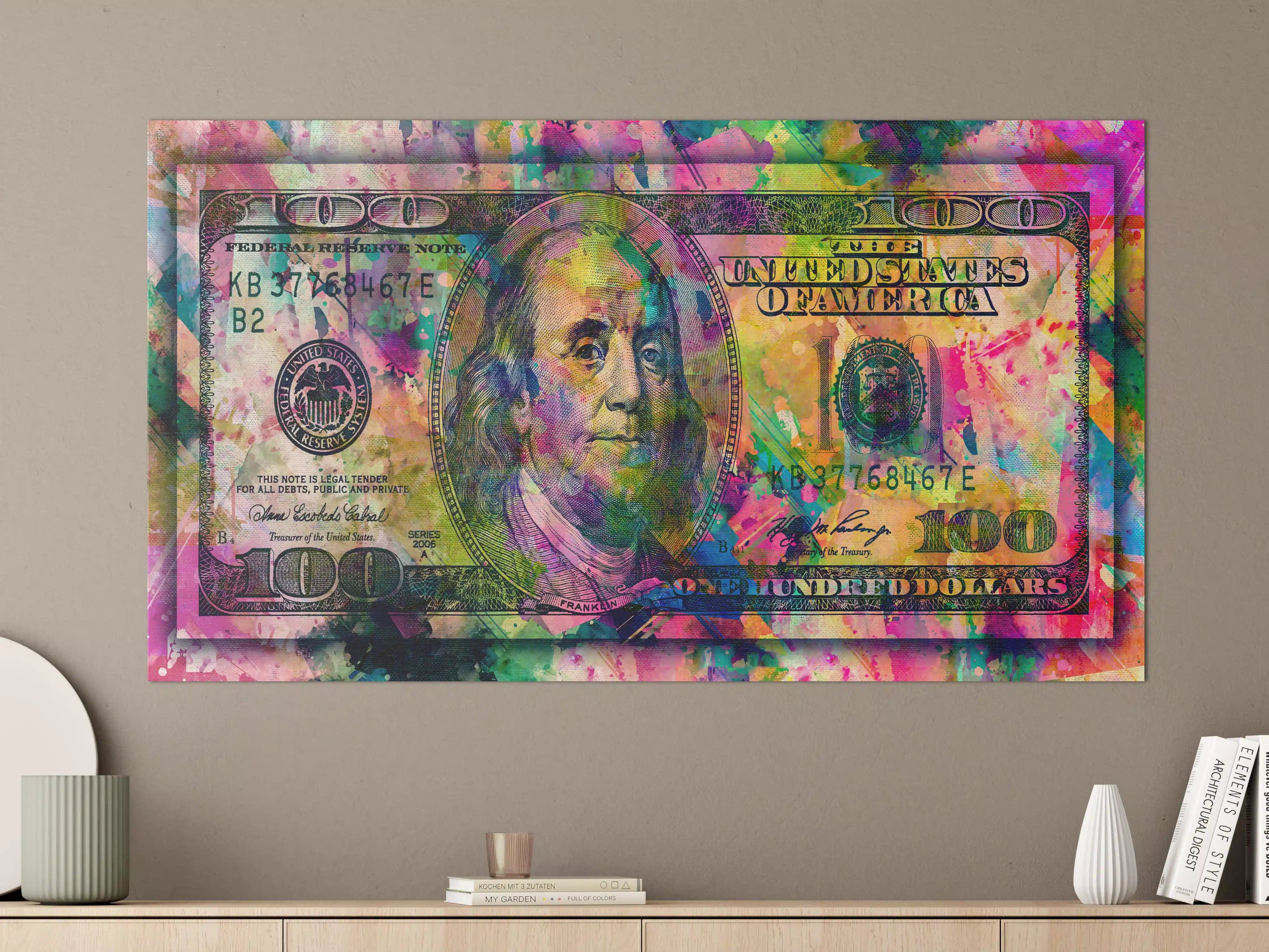 Große Wandbilder - Buntes Geld-Kunstwerk-Leinwandbild