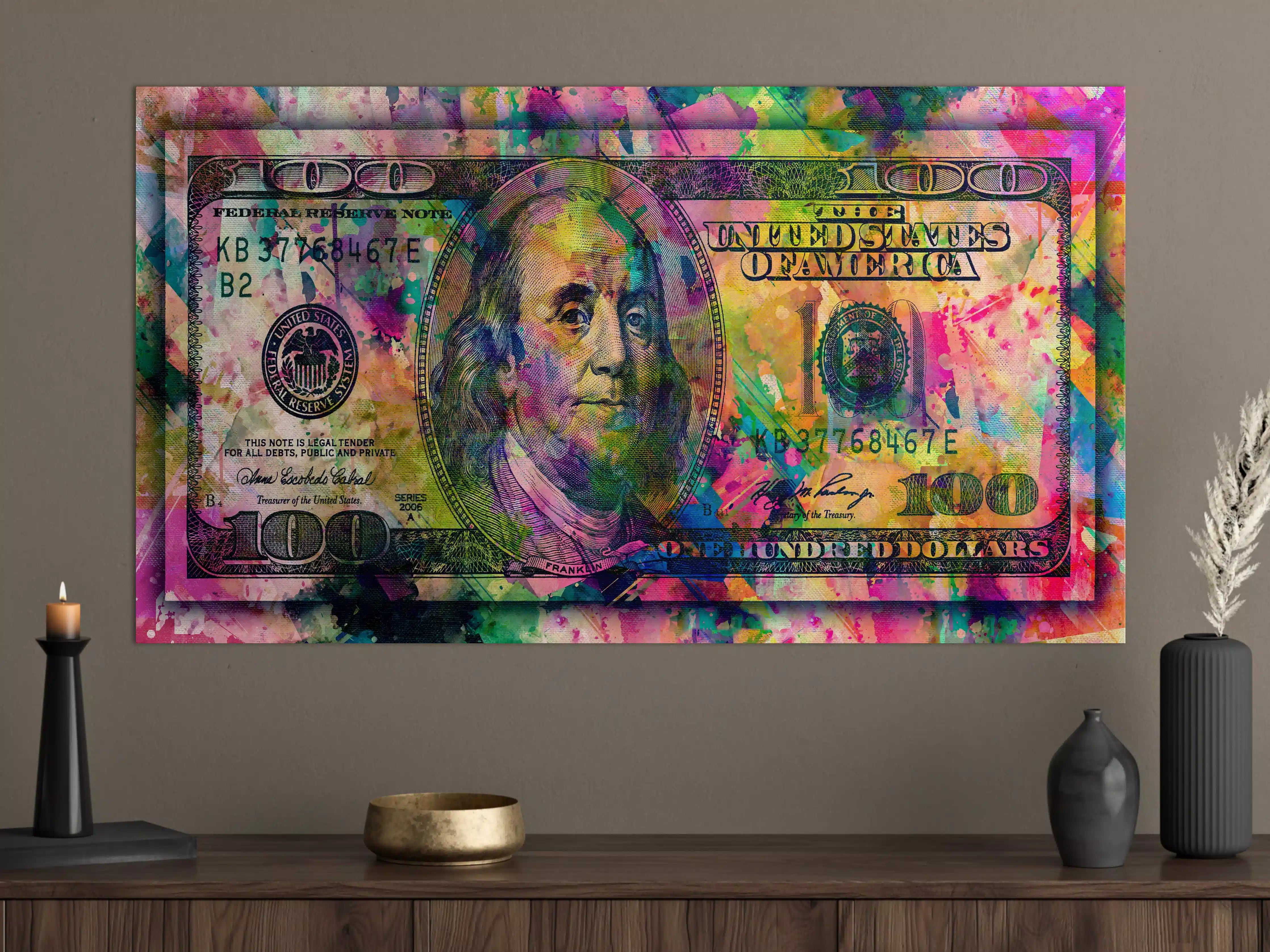 Große Wandbilder - Buntes Geld-Kunstwerk-Leinwandbild