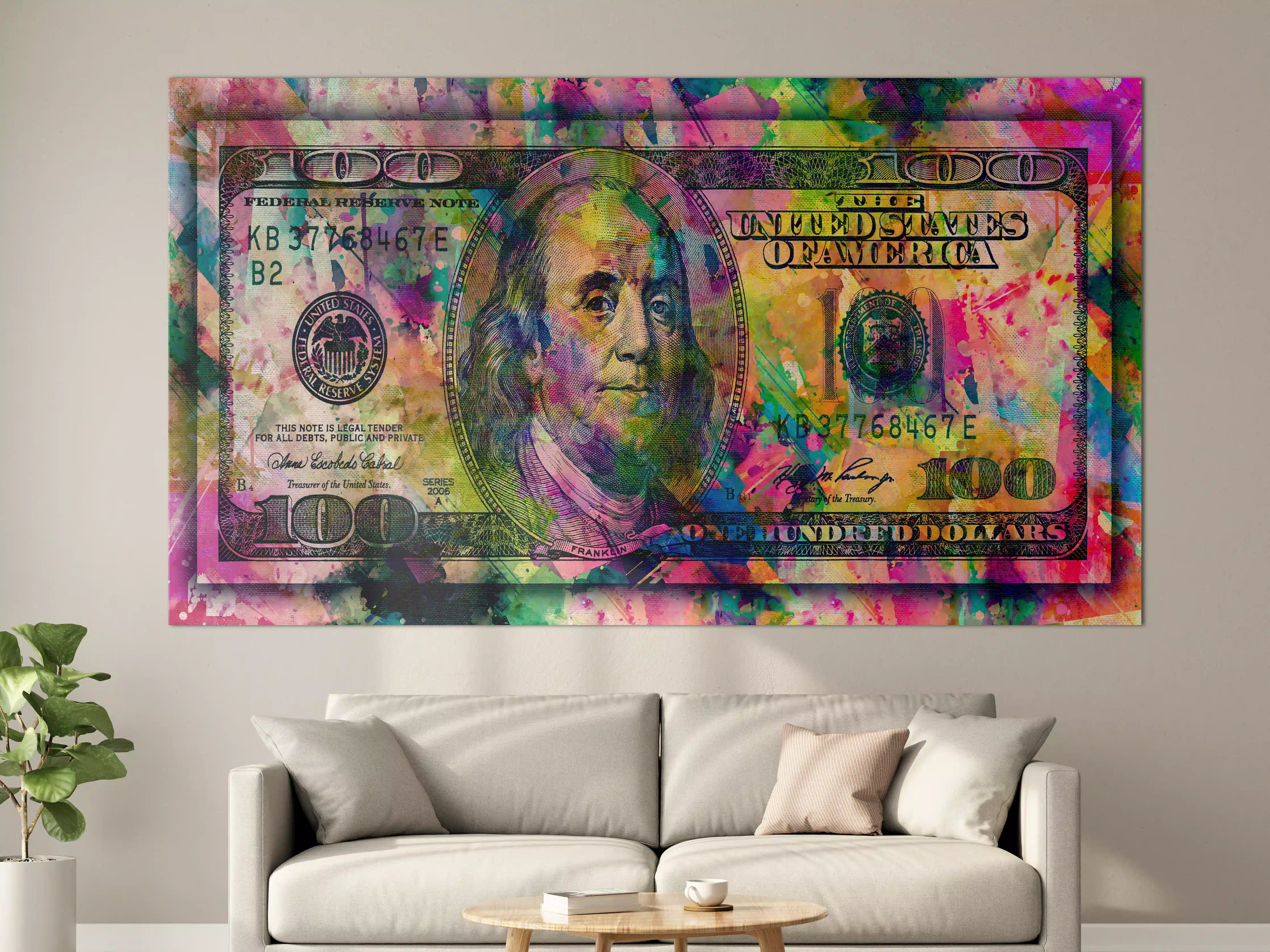 Große Wandbilder - Buntes Geld-Kunstwerk-Leinwandbild
