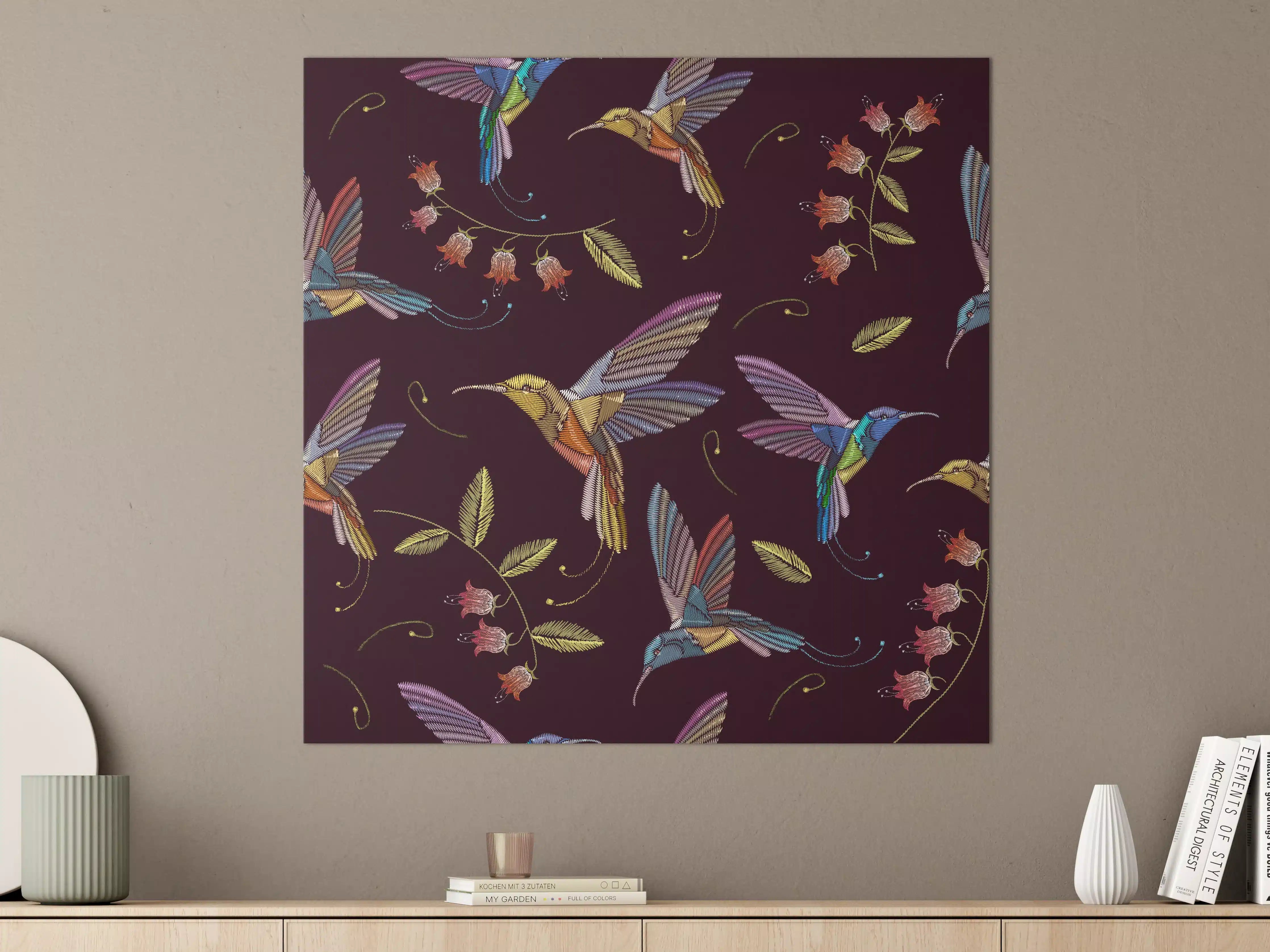 Große Wandbilder - Buntes Kolibri Blumen Muster