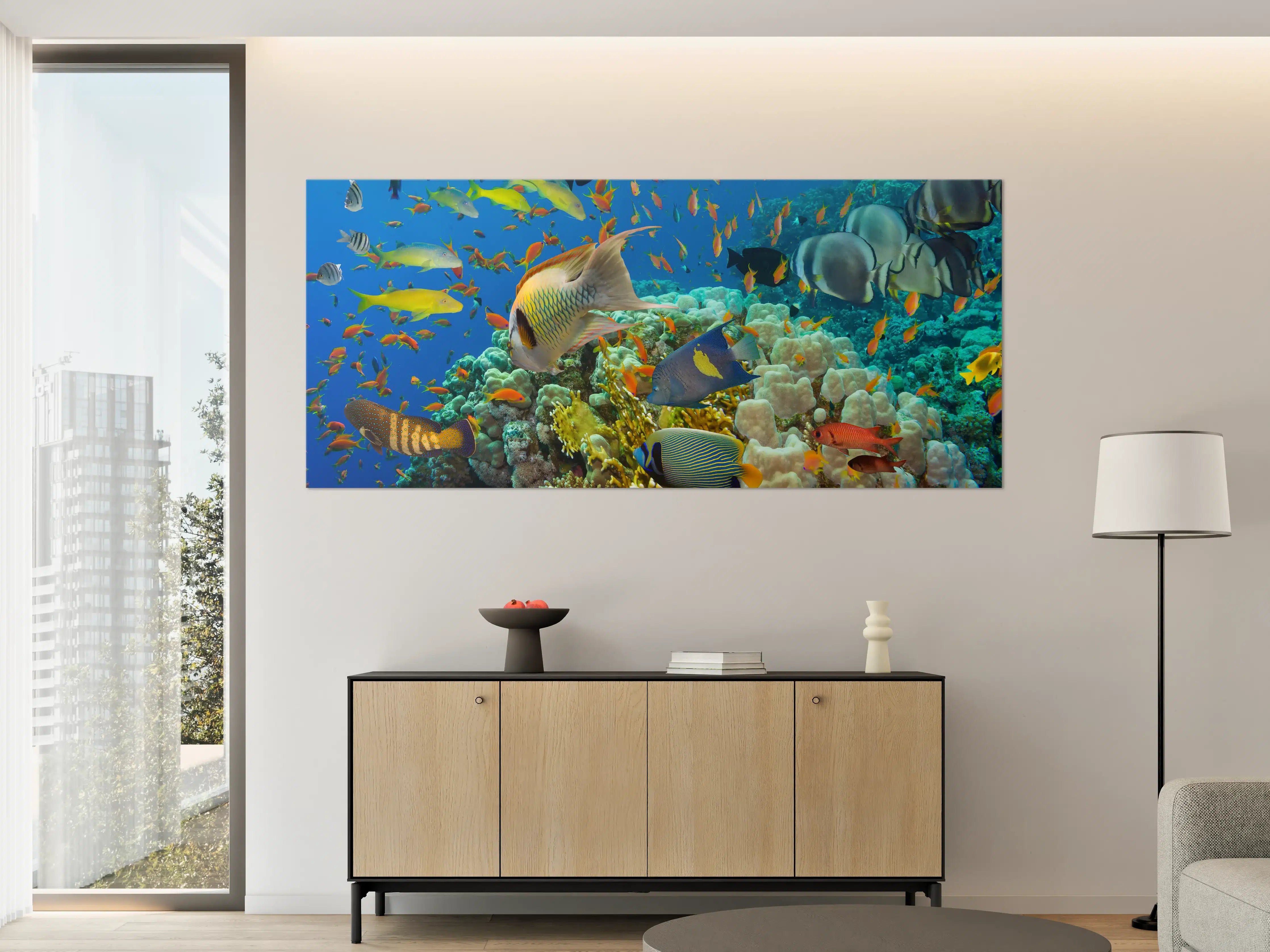 Große Wandbilder - Buntes Korallenriff mit Fischen